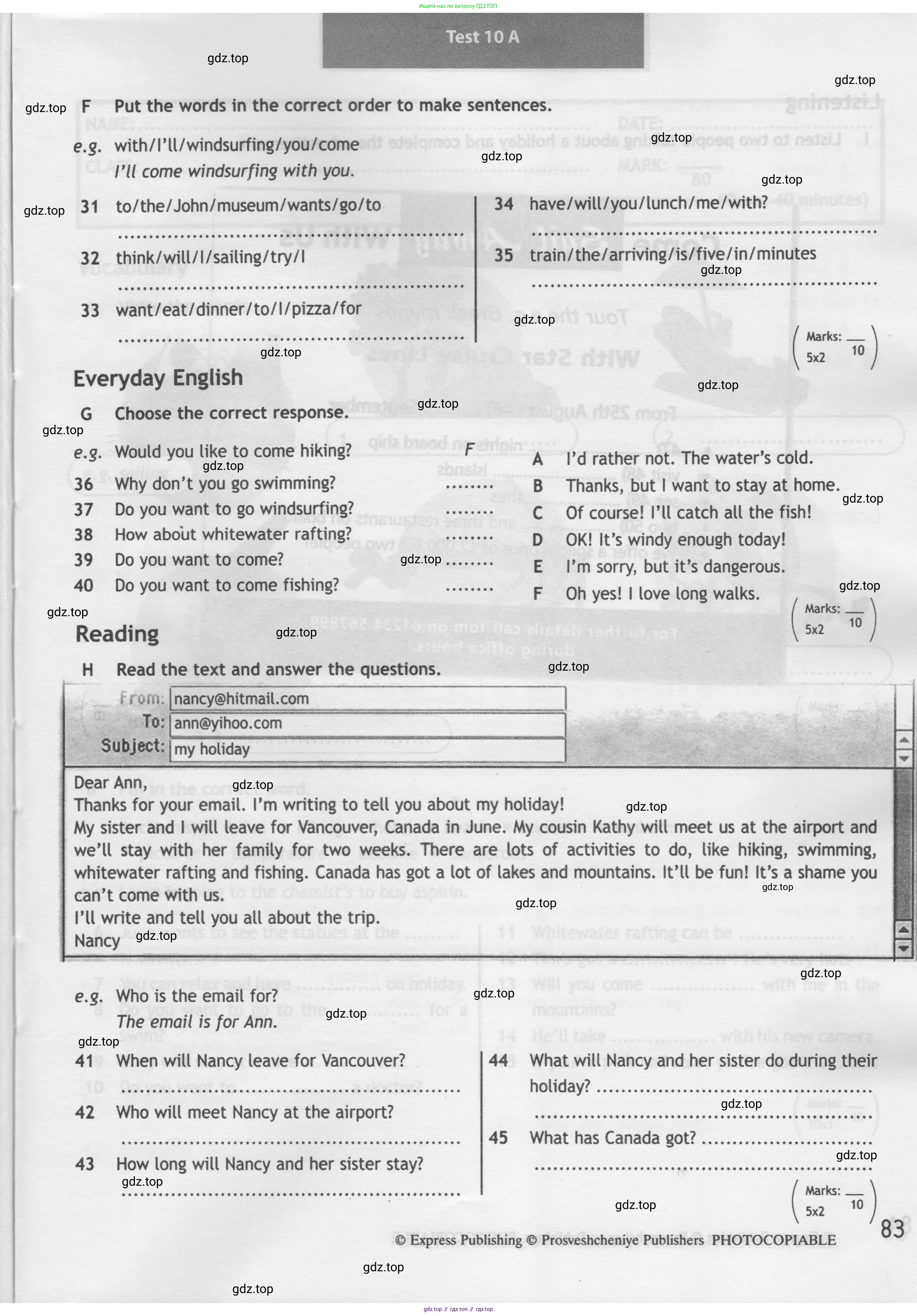 Английский язык (english), 5 класс контрольные задания (test booklet), авторы: Ваулина Юлия Евгеньевна (Vaulina Julia), Дули Дженни (Dooley Jenny), Подоляко Ольга Евгеньевна (Podolyako Olga), Эванс Вирджиния (Evans Virginia), издательство Просвещение, Москва, 2023, белого цвета, страница 83