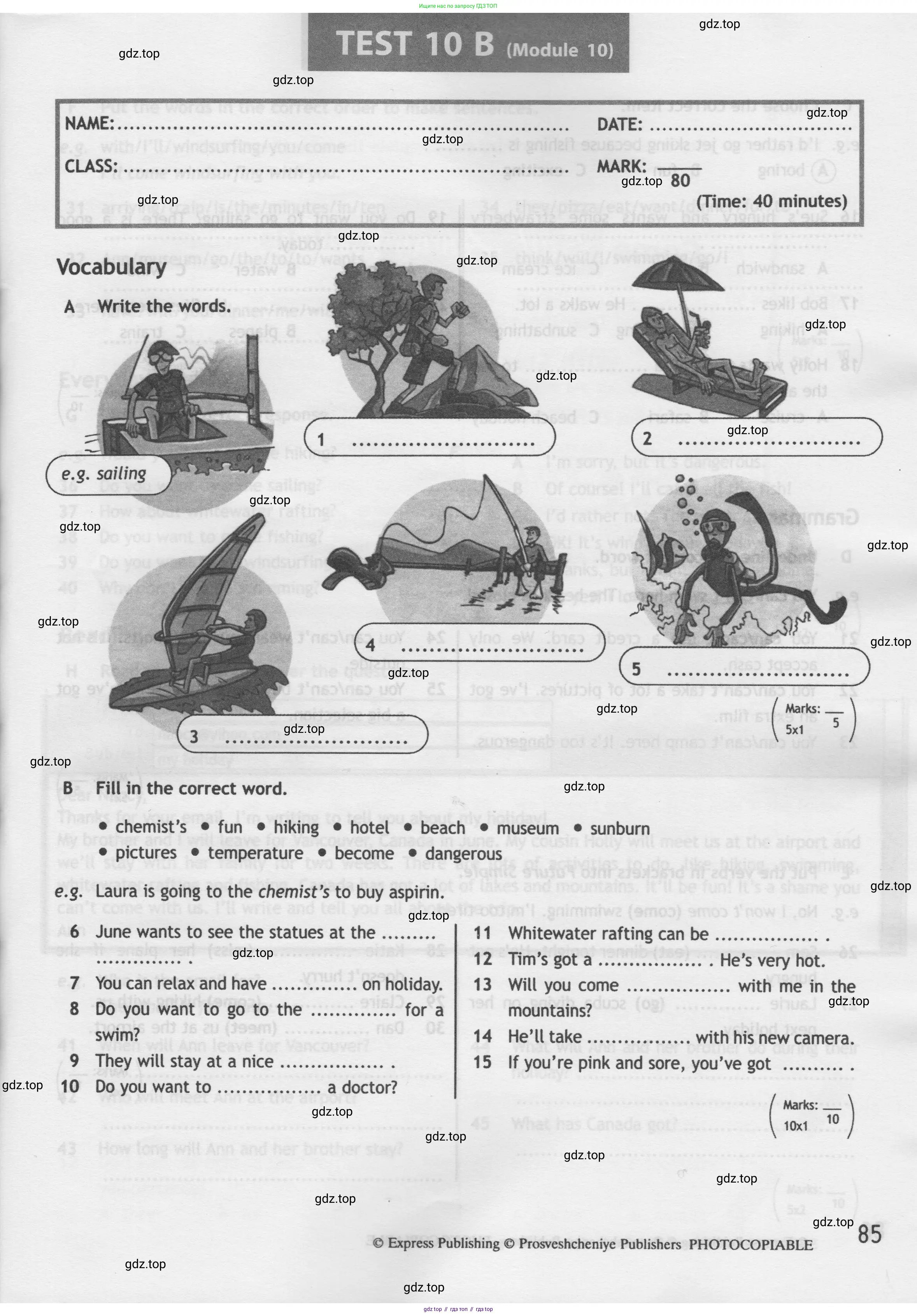 Английский язык (english), 5 класс контрольные задания (test booklet), авторы: Ваулина Юлия Евгеньевна (Vaulina Julia), Дули Дженни (Dooley Jenny), Подоляко Ольга Евгеньевна (Podolyako Olga), Эванс Вирджиния (Evans Virginia), издательство Просвещение, Москва, 2023, белого цвета, страница 85