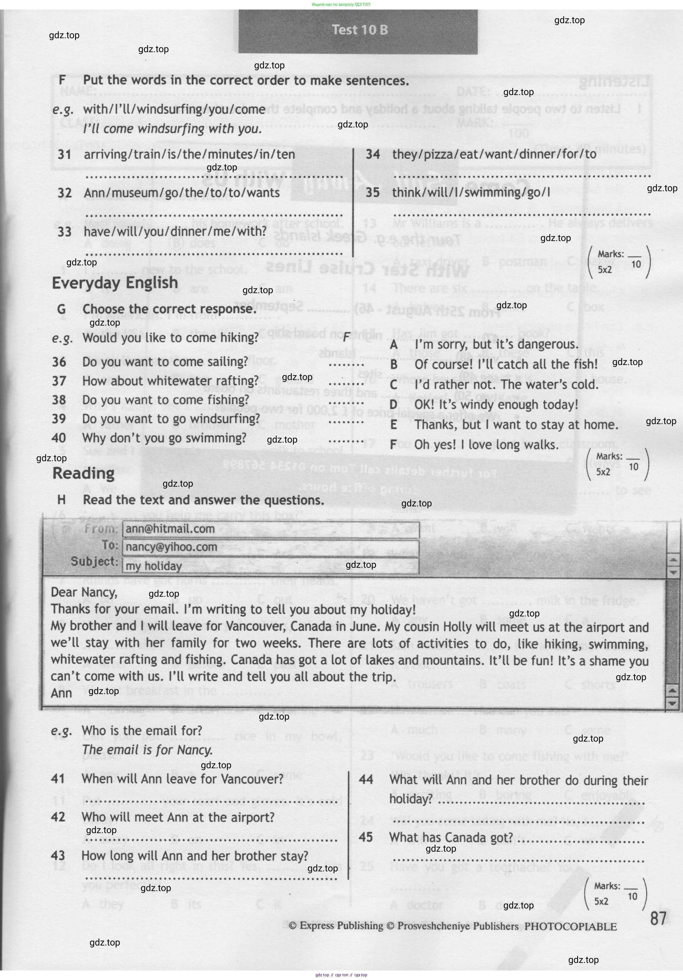 Английский язык (english), 5 класс контрольные задания (test booklet), авторы: Ваулина Юлия Евгеньевна (Vaulina Julia), Дули Дженни (Dooley Jenny), Подоляко Ольга Евгеньевна (Podolyako Olga), Эванс Вирджиния (Evans Virginia), издательство Просвещение, Москва, 2023, белого цвета, страница 87