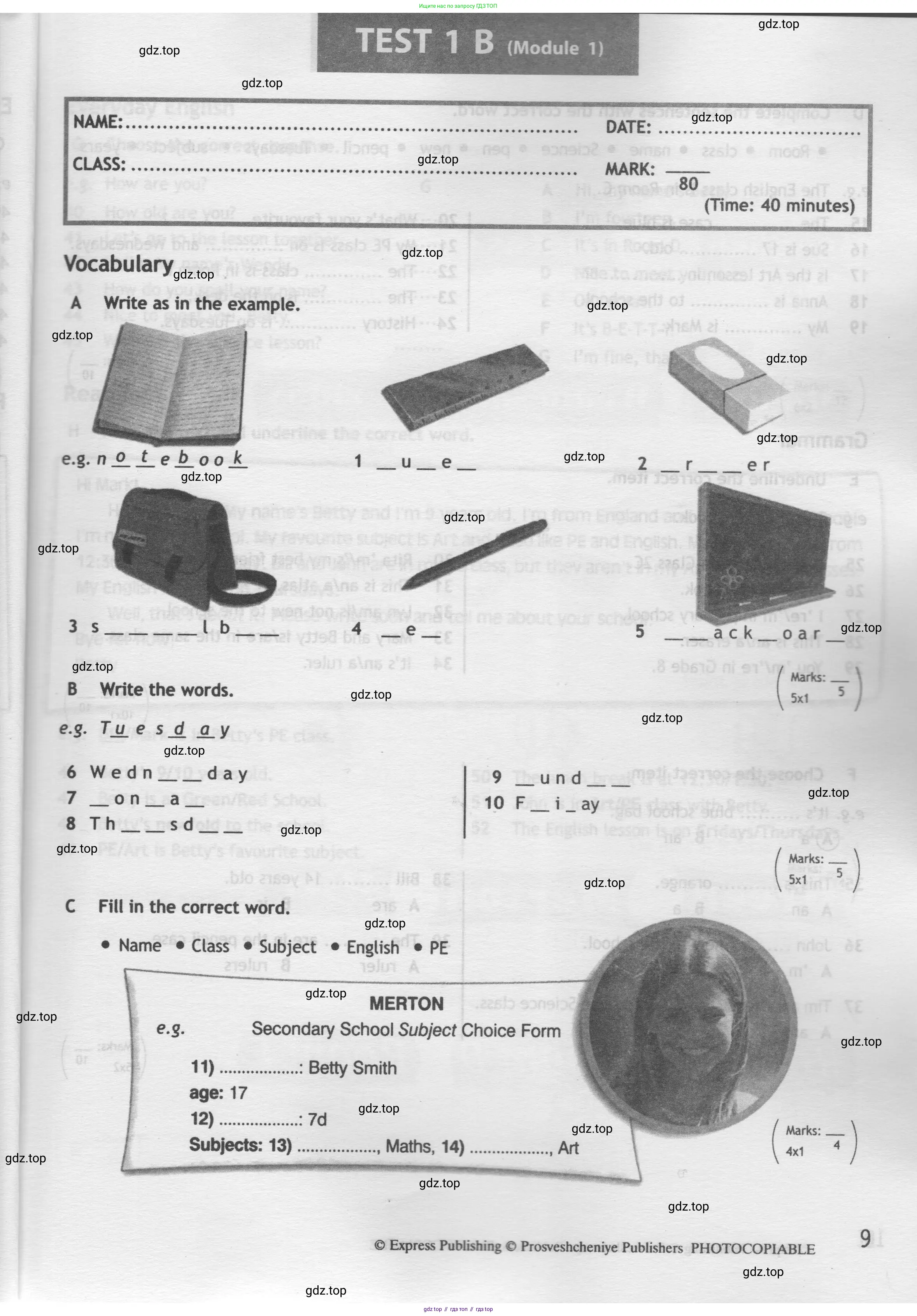 Английский язык (english), 5 класс контрольные задания (test booklet), авторы: Ваулина Юлия Евгеньевна (Vaulina Julia), Дули Дженни (Dooley Jenny), Подоляко Ольга Евгеньевна (Podolyako Olga), Эванс Вирджиния (Evans Virginia), издательство Просвещение, Москва, 2023, белого цвета, страница 9