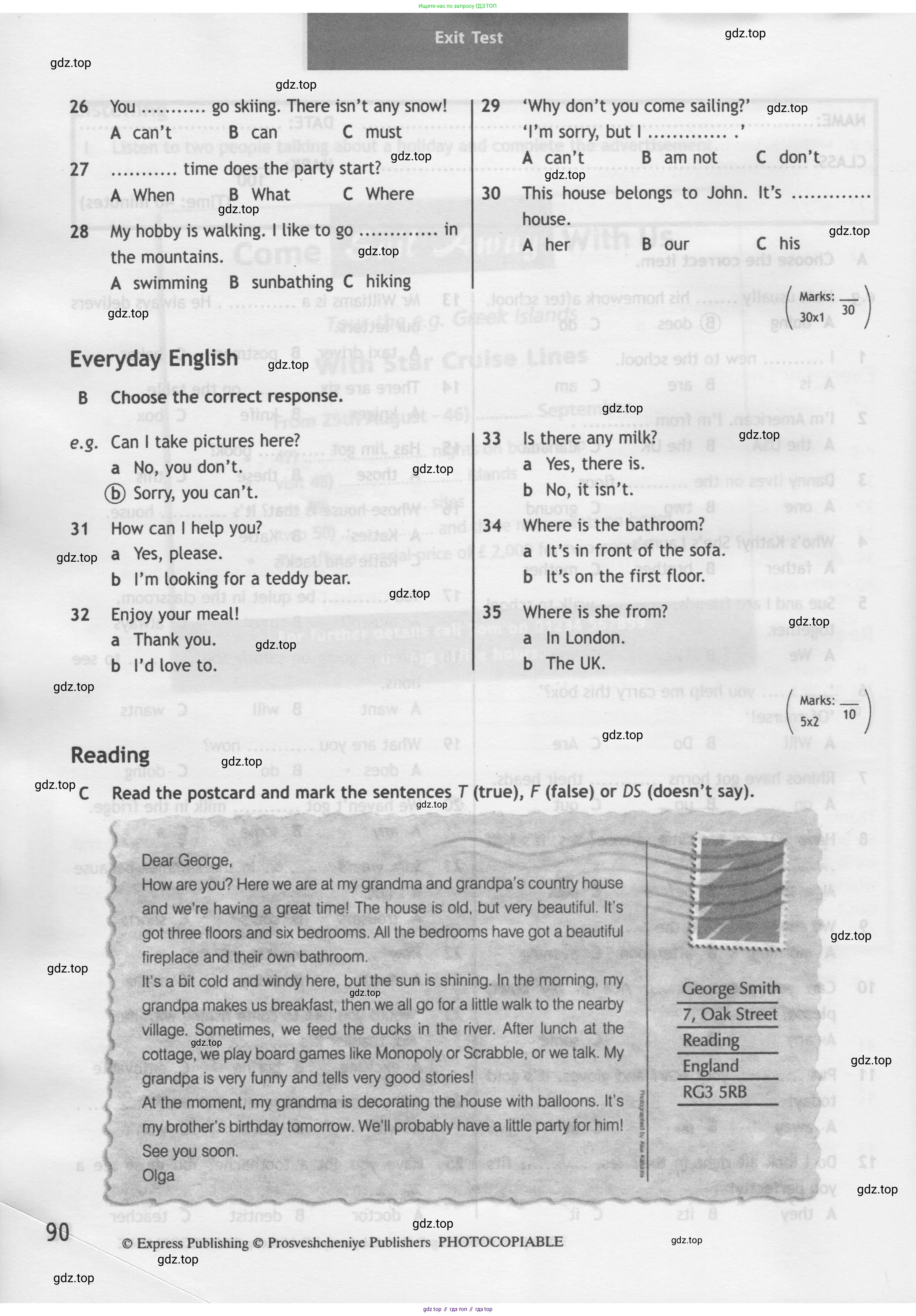 Английский язык (english), 5 класс контрольные задания (test booklet), авторы: Ваулина Юлия Евгеньевна (Vaulina Julia), Дули Дженни (Dooley Jenny), Подоляко Ольга Евгеньевна (Podolyako Olga), Эванс Вирджиния (Evans Virginia), издательство Просвещение, Москва, 2023, белого цвета, страница 90