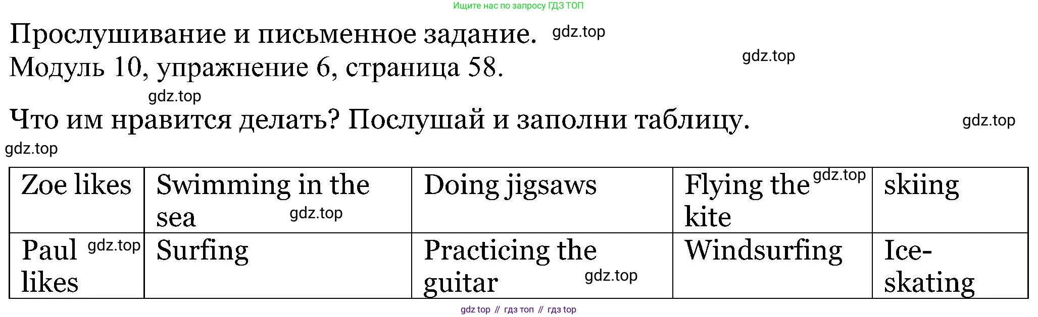 Английский язык (english), 5 класс Рабочая тетрадь (workbook), авторы: Вербицкая Мария Валерьевна (Verbitskaya Maria), Твердохлебова Ирина Петровна (Tverdohlebova Irina), Эббс Брайен (Abbs Brian), Уорелл Энн (Worrall Anne), Уорд Энн (Ward Ann), издательство Просвещение, Москва, 2023, страница 58, номер 6, Решение