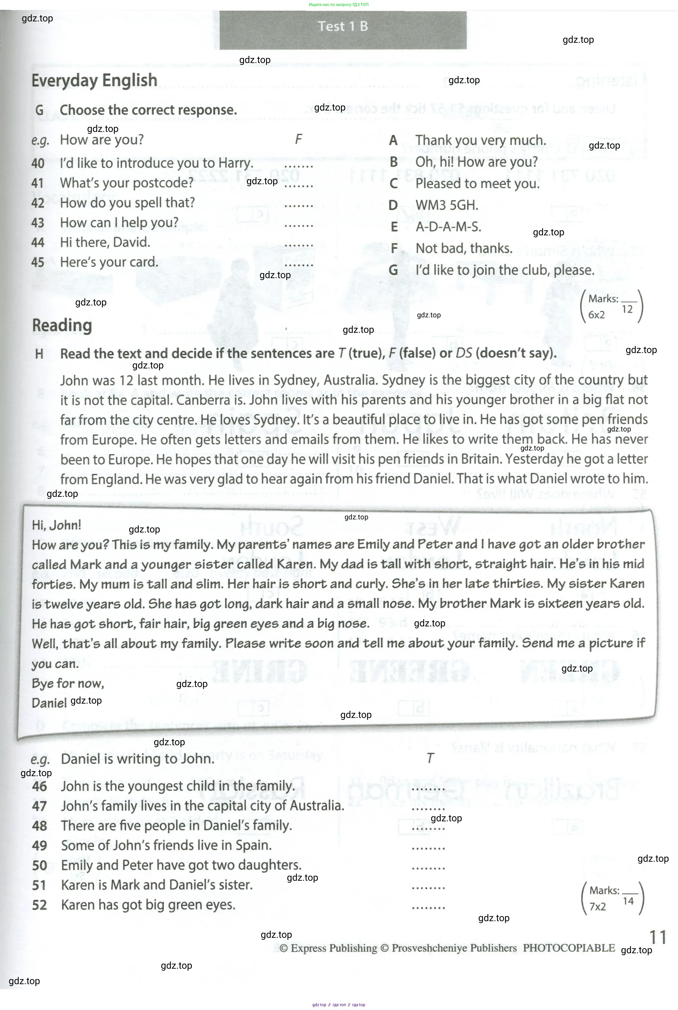 Английский язык (english), 6 класс контрольные задания (test booklet), авторы: Ваулина Юлия Евгеньевна (Vaulina Julia), Дули Дженни (Dooley Jenny), Подоляко Ольга Евгеньевна (Podolyako Olga), Эванс Вирджиния (Evans Virginia), издательство Просвещение, Москва, 2023, зелёного цвета, страница 11