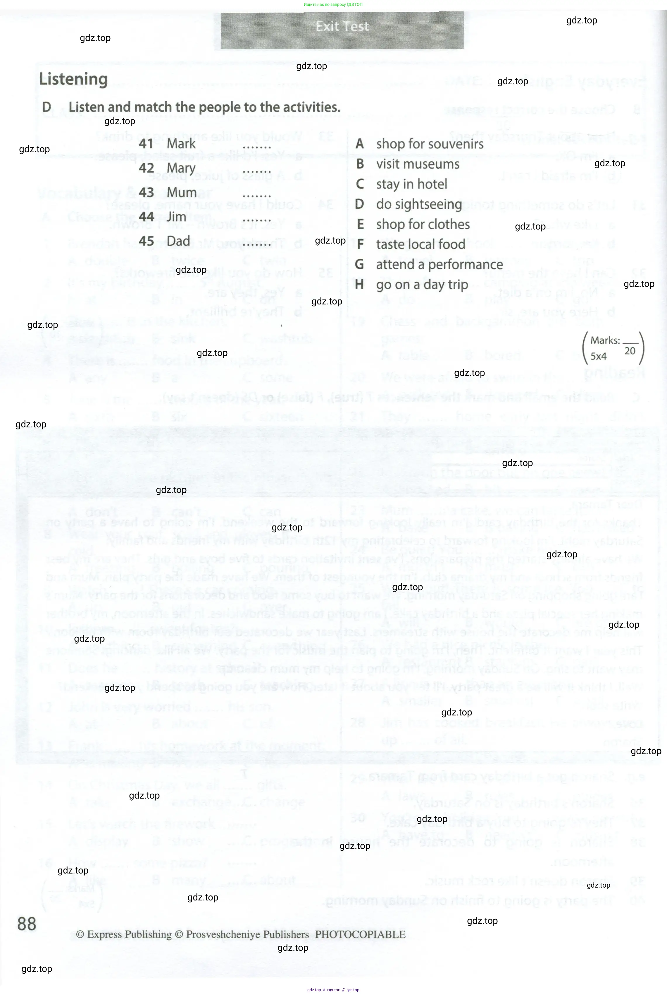 Английский язык (english), 6 класс контрольные задания (test booklet), авторы: Ваулина Юлия Евгеньевна (Vaulina Julia), Дули Дженни (Dooley Jenny), Подоляко Ольга Евгеньевна (Podolyako Olga), Эванс Вирджиния (Evans Virginia), издательство Просвещение, Москва, 2023, зелёного цвета, страница 88