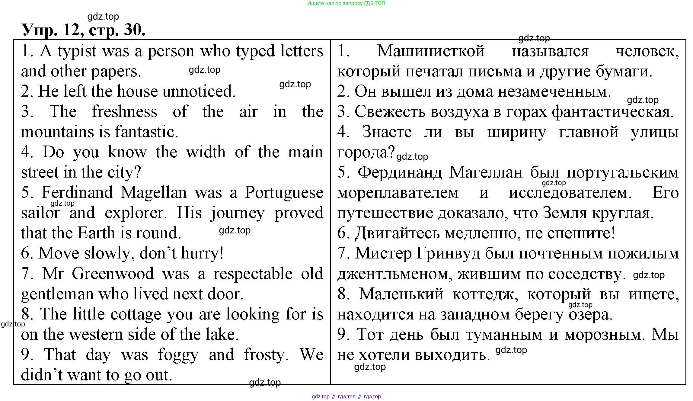 ГДЗ Английский язык (english), 6 класс Тренировочные упражнения для подготовки к ОГЭ (exam practice), авторы: Афанасьева Ольга Васильевна (Afanasyeva Olga), Михеева Ирина Владимировна (Mikheeva Irina), Баранова Ксения Михайловна (Baranova Ksenia), Пушинина Ирина Владимировна, издательство Просвещение, Москва, 2023, зелёного цвета, страница 30, номер 12, Решение