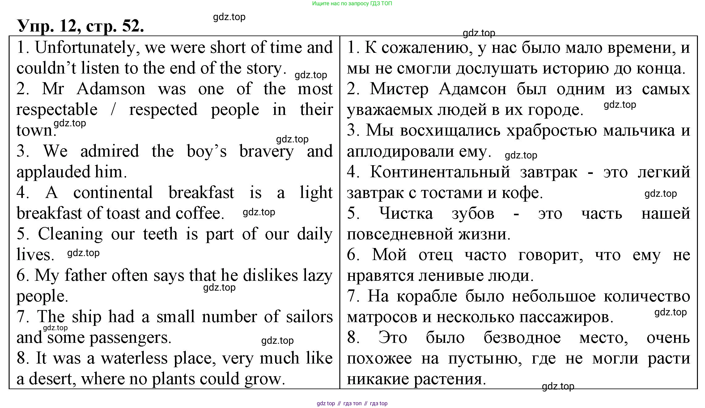 ГДЗ Английский язык (english), 6 класс Тренировочные упражнения для подготовки к ОГЭ (exam practice), авторы: Афанасьева Ольга Васильевна (Afanasyeva Olga), Михеева Ирина Владимировна (Mikheeva Irina), Баранова Ксения Михайловна (Baranova Ksenia), Пушинина Ирина Владимировна, издательство Просвещение, Москва, 2023, зелёного цвета, страница 52, номер 12, Решение