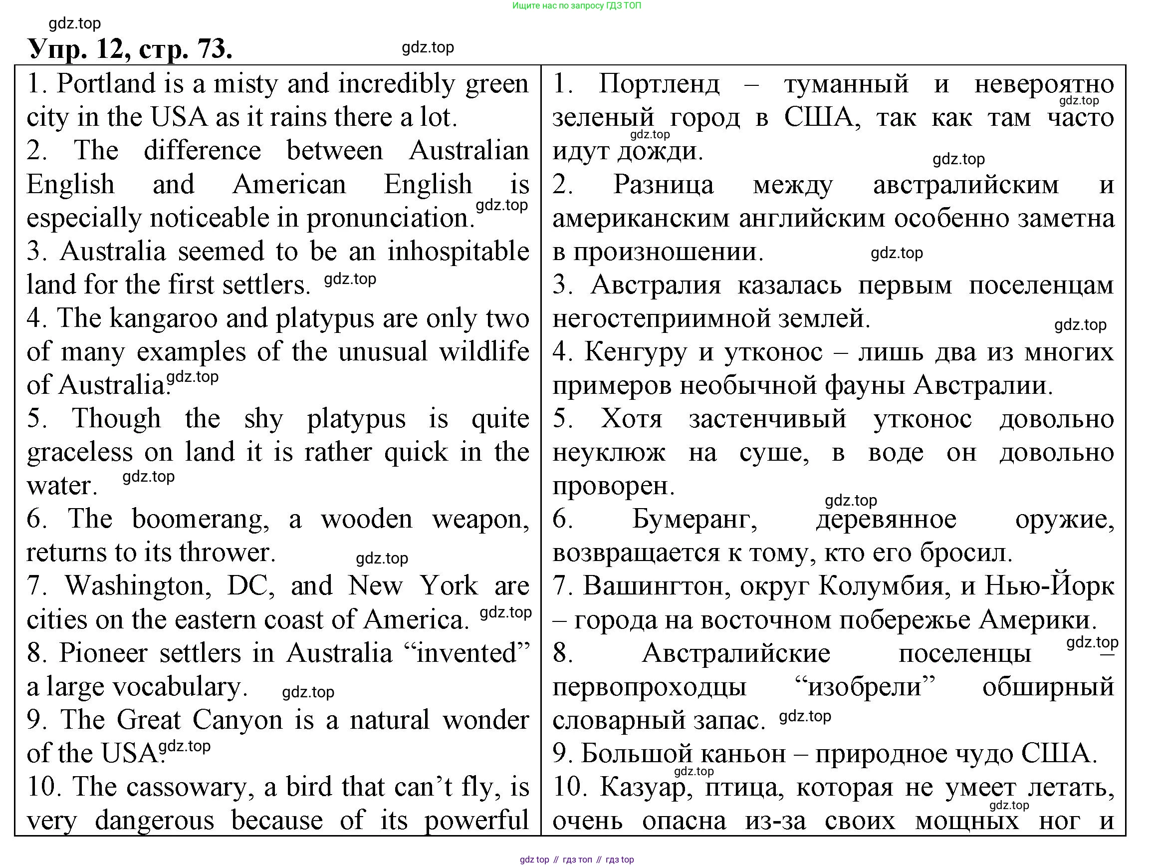 ГДЗ Английский язык (english), 6 класс Тренировочные упражнения для подготовки к ОГЭ (exam practice), авторы: Афанасьева Ольга Васильевна (Afanasyeva Olga), Михеева Ирина Владимировна (Mikheeva Irina), Баранова Ксения Михайловна (Baranova Ksenia), Пушинина Ирина Владимировна, издательство Просвещение, Москва, 2023, зелёного цвета, страница 73, номер 12, Решение