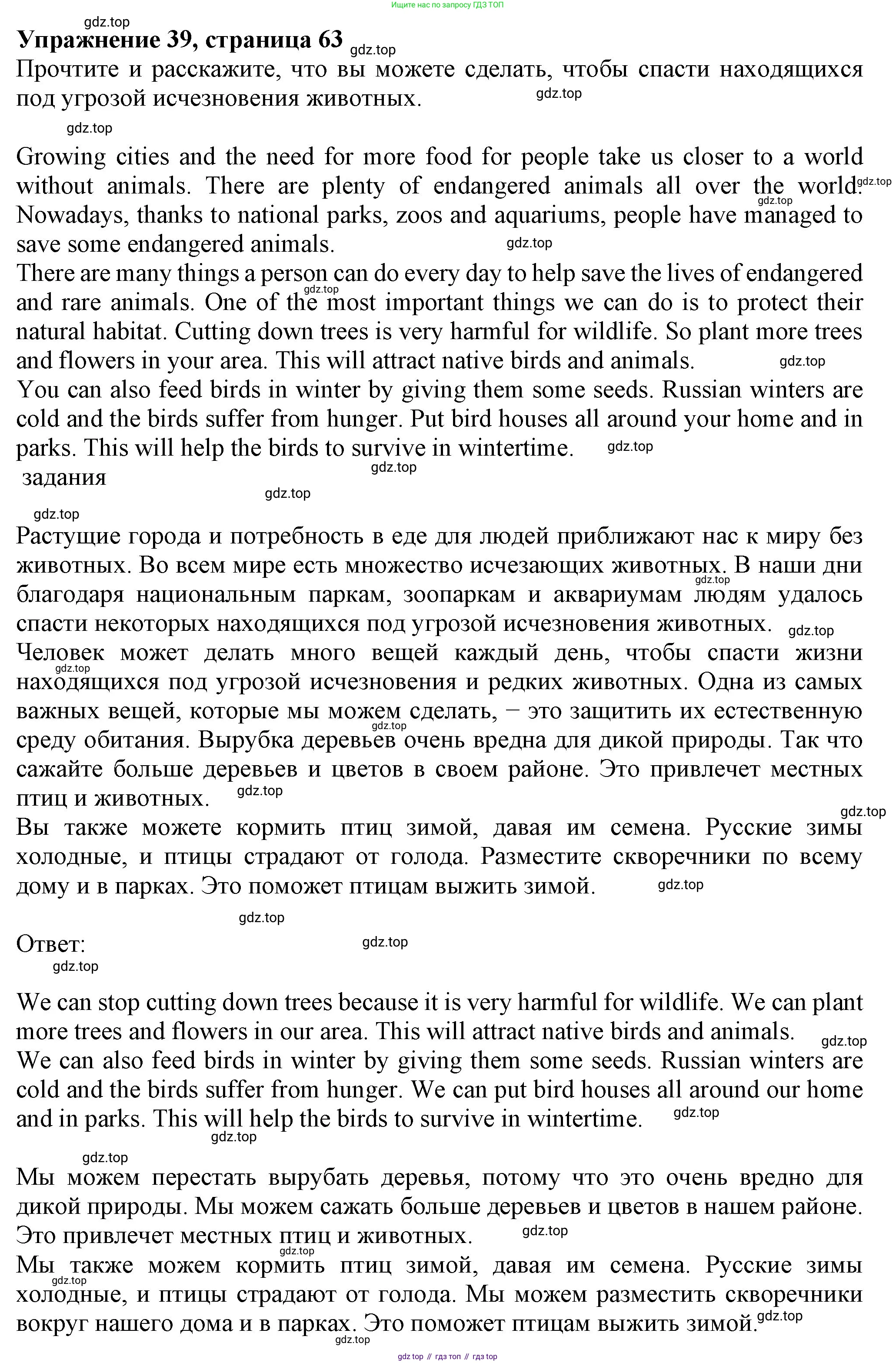 ГДЗ Английский язык (english), 6 класс Учебник (Student's book), авторы: Биболетова Мерем Забатовна, Денисенко Ольга Анатольевна, Трубанева Наталия Николаевна, издательство Просвещение, Москва, 2023, страница 63, номер 39, Решение