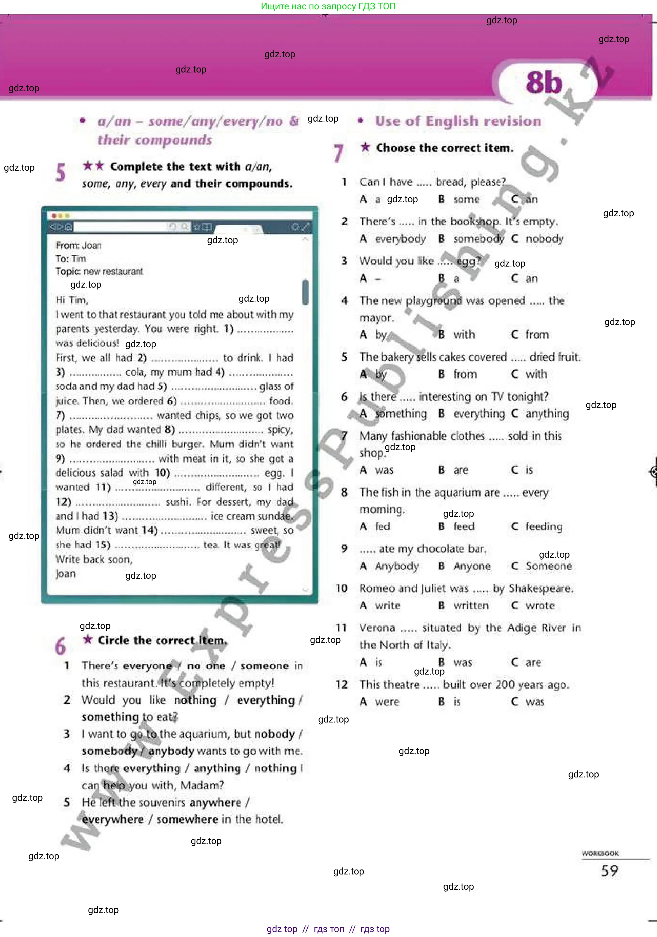 Английский язык (english), 6 класс Рабочая тетрадь (workbook), авторы: Эванс Вирджиния (Evans Virginia), Дули Дженни (Dooley Jenny), Оби Боб (Obee Bob), Мухамеджанова Наталья (Mukhamedjanova Natalya), издательство Express Publishing, Алматы, 2017, зелёного цвета, страница 59