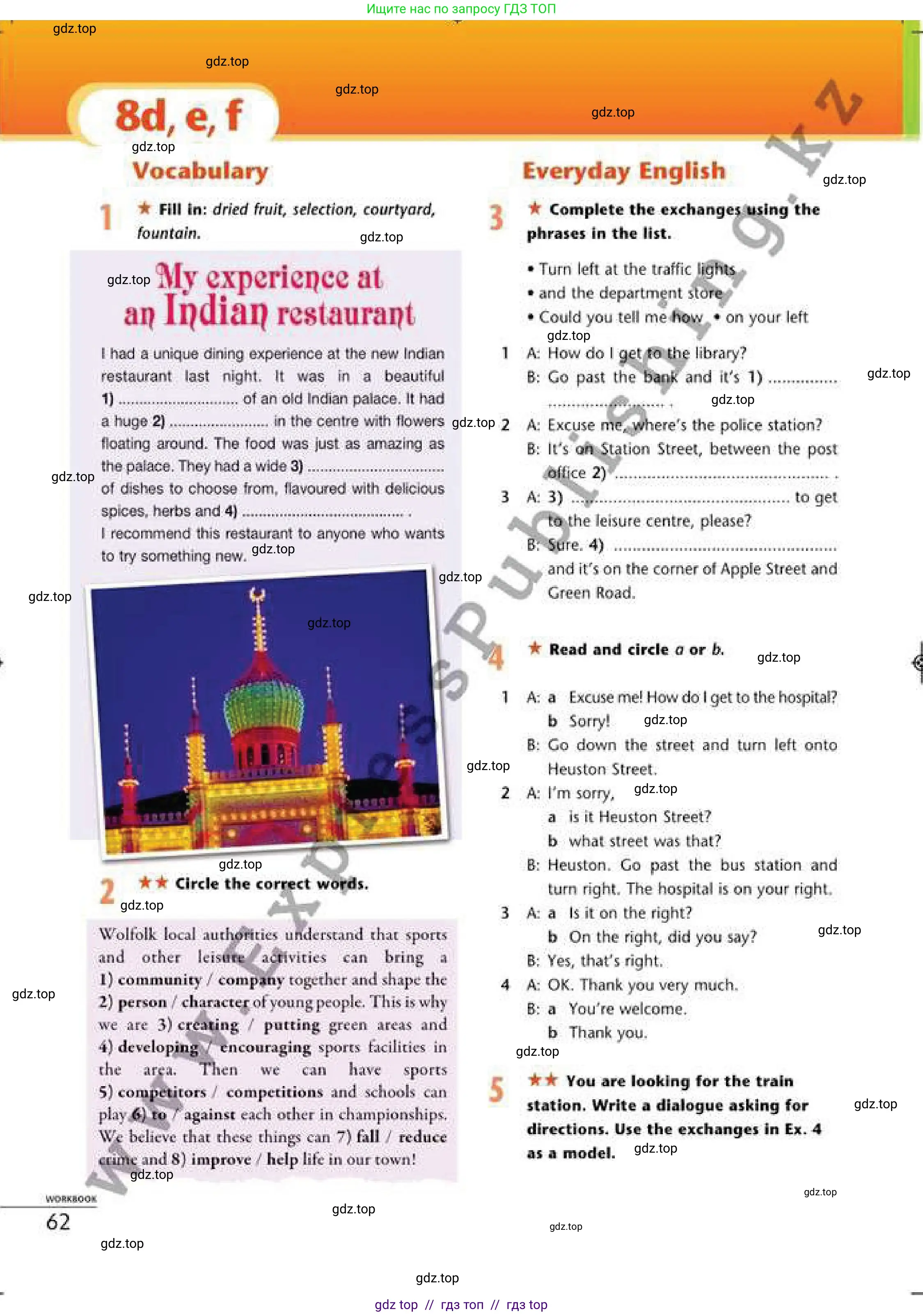 Английский язык (english), 6 класс Рабочая тетрадь (workbook), авторы: Эванс Вирджиния (Evans Virginia), Дули Дженни (Dooley Jenny), Оби Боб (Obee Bob), Мухамеджанова Наталья (Mukhamedjanova Natalya), издательство Express Publishing, Алматы, 2017, зелёного цвета, страница 62