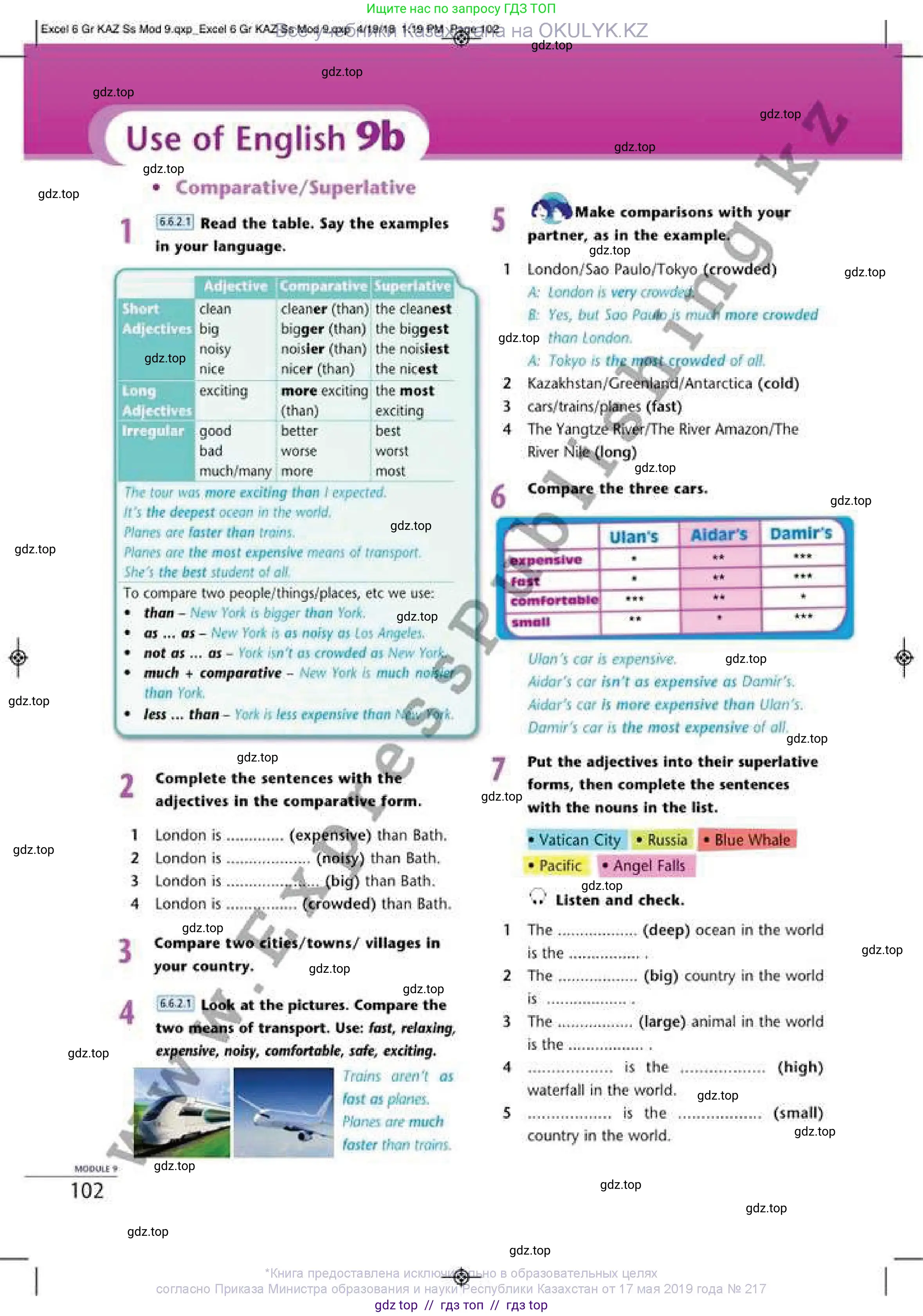 Английский язык (english), 6 класс Учебник (Student's book), авторы: Эванс Вирджиния (Evans Virginia), Дули Дженни (Dooley Jenny), Оби Боб (Obee Bob), Мухамеджанова Наталья (Mukhamedjanova Natalya), издательство Express Publishing, Алматы, 2018, зелёного цвета, страница 102
