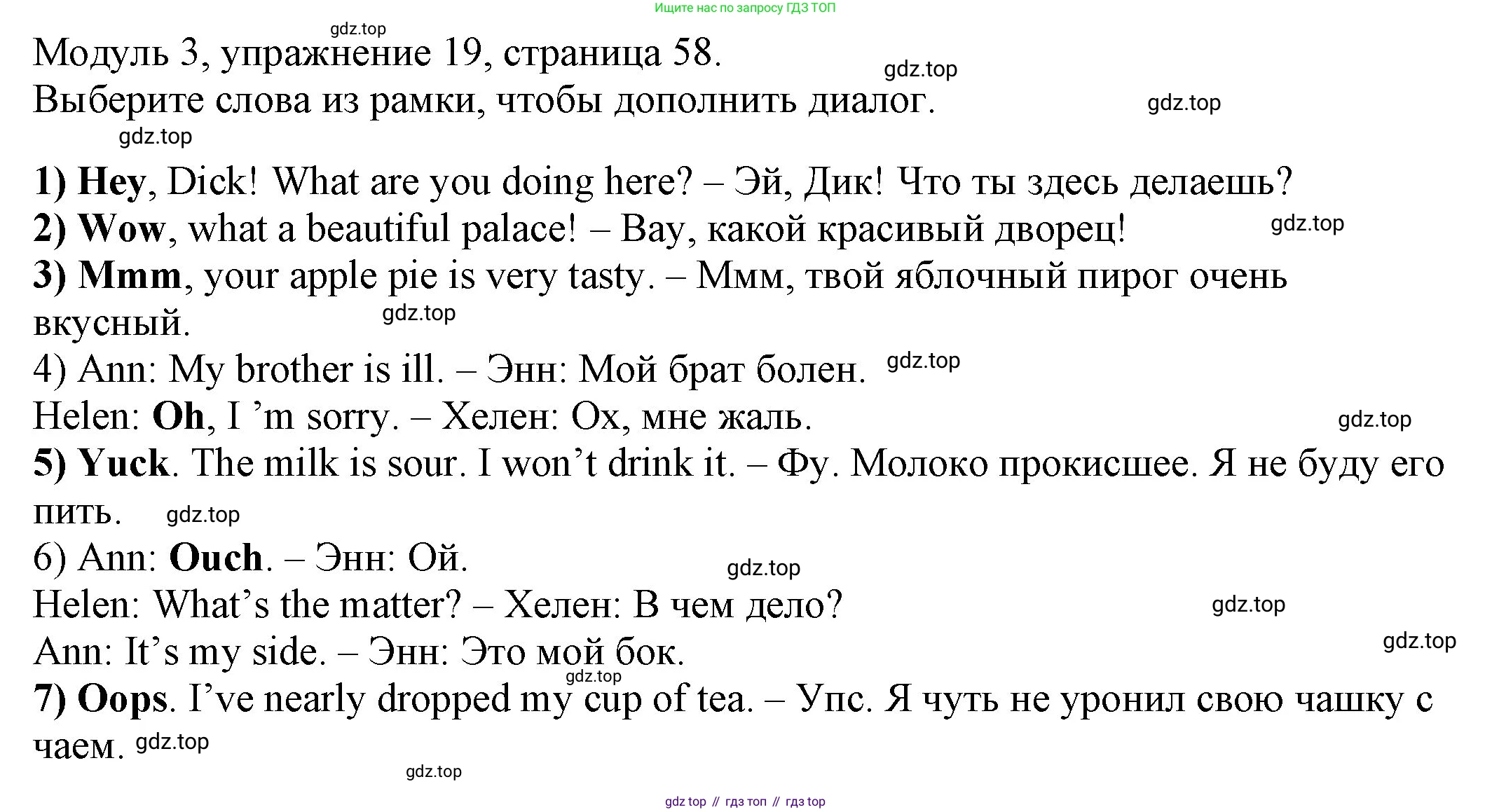 ГДЗ Английский язык (english), 6 класс рабочая тетрадь, авторы: Афанасьева Ольга Васильевна (Afanasyeva Olga), Михеева Ирина Владимировна (Mikheeva Irina), Баранова Ксения Михайловна (Baranova Ksenia), издательство Просвещение, Москва, 2023, страница 58, номер 19, Решение