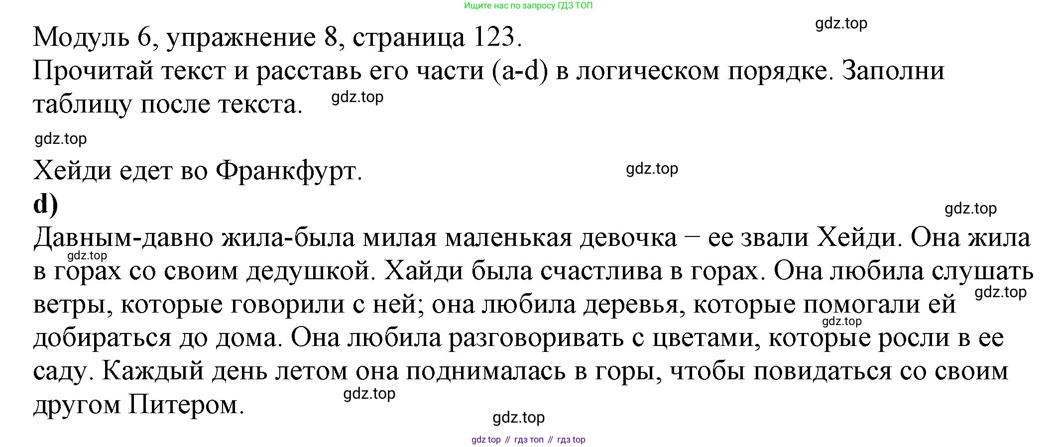 ГДЗ Английский язык (english), 6 класс рабочая тетрадь, авторы: Афанасьева Ольга Васильевна (Afanasyeva Olga), Михеева Ирина Владимировна (Mikheeva Irina), Баранова Ксения Михайловна (Baranova Ksenia), издательство Просвещение, Москва, 2023, страница 123, номер 8, Решение