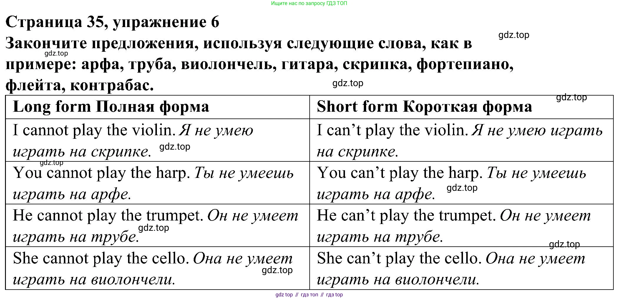 Английский язык (english), 6 класс Грамматический тренажёр, автор: Тимофеева Светлана Леонидовна, издательство Просвещение, Москва, 2023, зелёного цвета, страница 35, номер 6, Решение 1 (2023-2027)