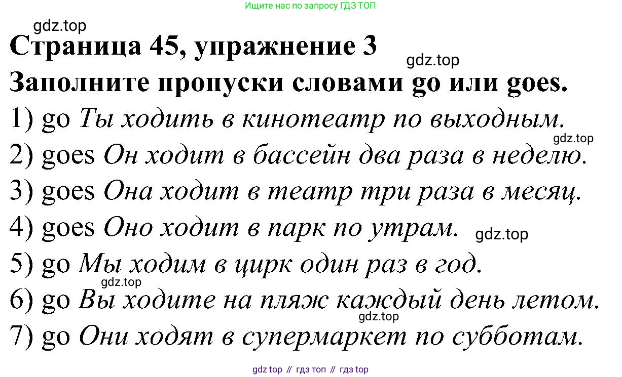Английский язык (english), 6 класс Грамматический тренажёр, автор: Тимофеева Светлана Леонидовна, издательство Просвещение, Москва, 2023, зелёного цвета, страница 45, номер 3, Решение 1 (2023-2027)
