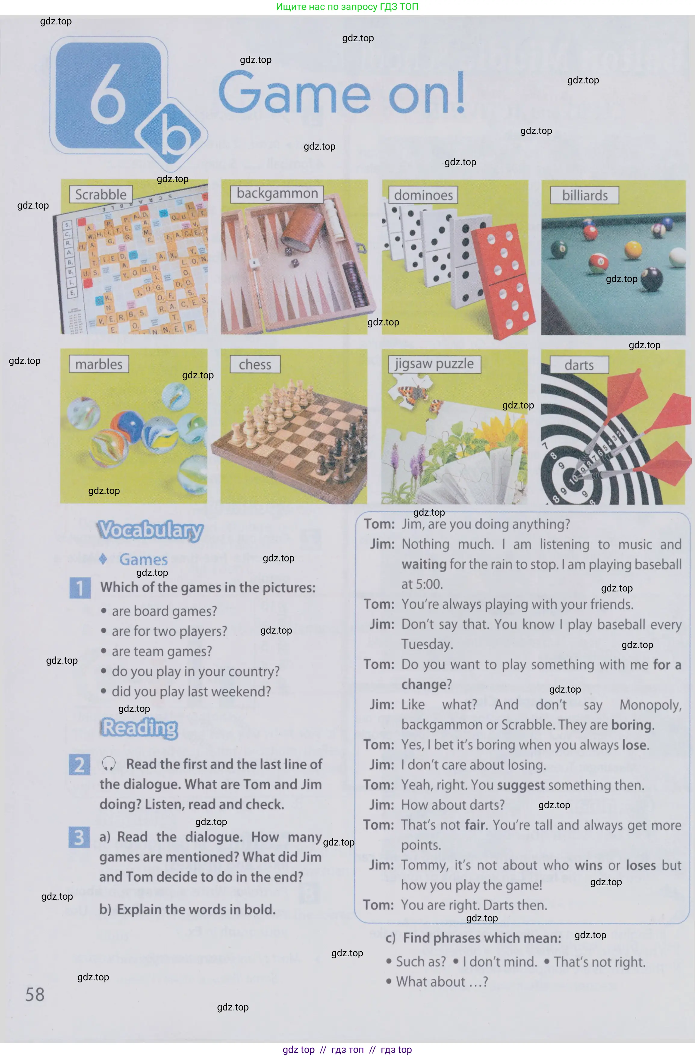 Английский язык (english), 6 класс Учебник (Student's book), авторы: Ваулина Юлия Евгеньевна (Vaulina Julia), Дули Дженни (Dooley Jenny), Подоляко Ольга Евгеньевна (Podolyako Olga), Эванс Вирджиния (Evans Virginia), издательство Просвещение, Москва, 2023, зелёного цвета, страница 58