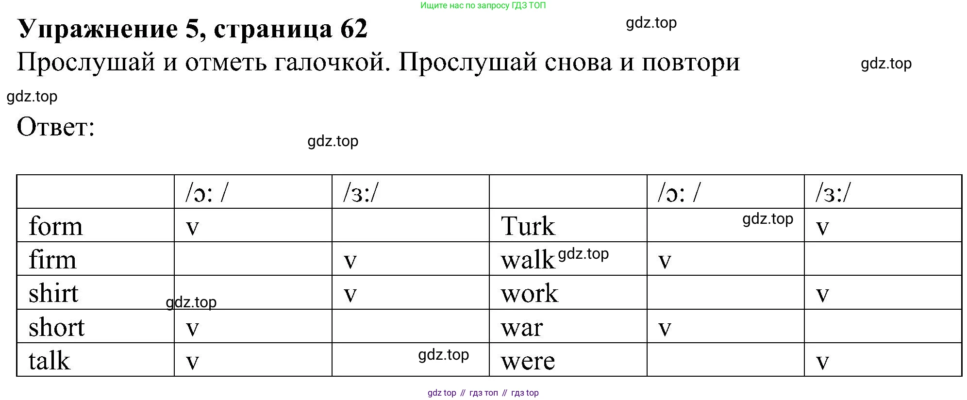 Английский язык (english), 6 класс Учебник (Student's book), авторы: Ваулина Юлия Евгеньевна (Vaulina Julia), Дули Дженни (Dooley Jenny), Подоляко Ольга Евгеньевна (Podolyako Olga), Эванс Вирджиния (Evans Virginia), издательство Просвещение, Москва, 2023, зелёного цвета, страница 62, номер 5, Решение 1 (2023-2027)