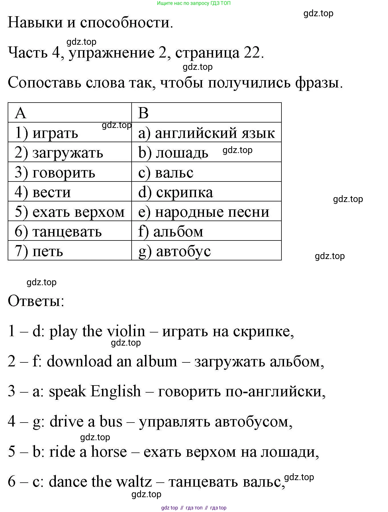ГДЗ Английский язык (english), 6 класс Тесты, авторы: Тетина Светлана Владимировна, Титова Елена Александровна, издательство Русское слово, Москва, 2019, страница 22, номер 2, Решение