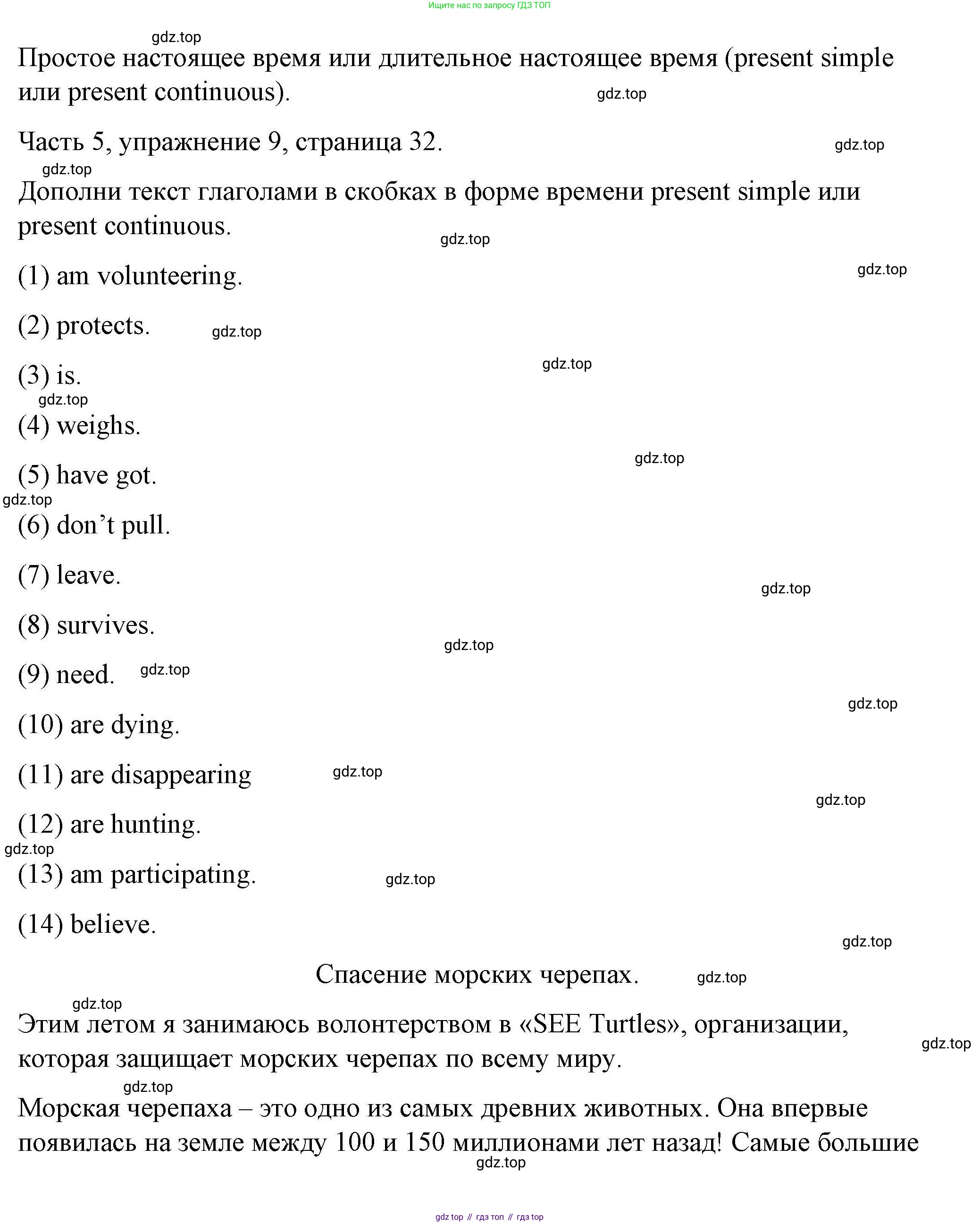 ГДЗ Английский язык (english), 6 класс Тесты, авторы: Тетина Светлана Владимировна, Титова Елена Александровна, издательство Русское слово, Москва, 2019, страница 32, номер 9, Решение