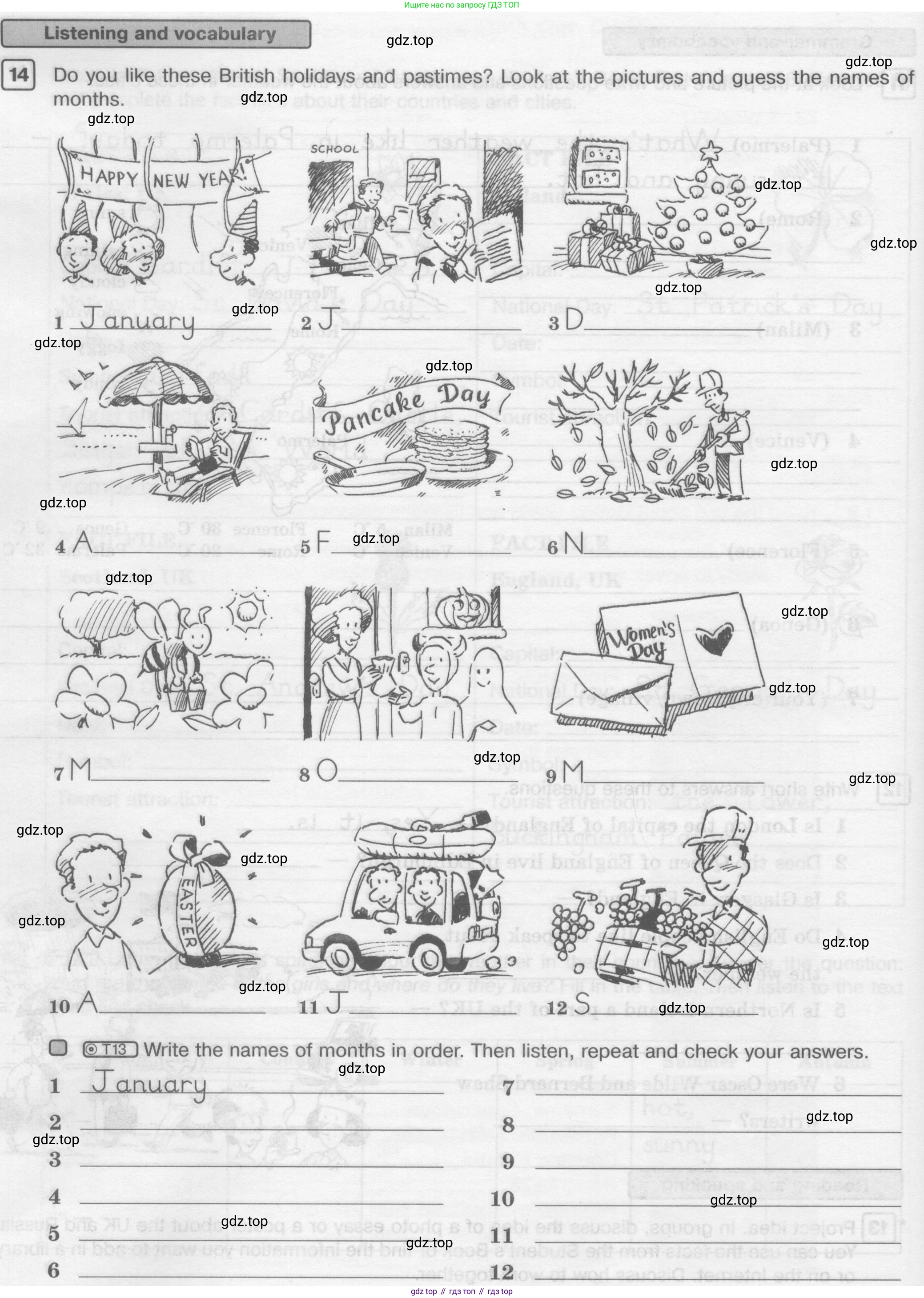 ГДЗ Английский язык (english), 6 класс Рабочая тетрадь (workbook), авторы: Вербицкая Мария Валерьевна (Verbitskaya Maria), Гаярделли Мариса (Gaiardelli Marisa ), Редли Пауль (Radley Paul), Миндрул Ольга Сергеевна (Mindrul Olga), издательство Просвещение, Москва, красного цвета, страница 52, номер 14, Условие