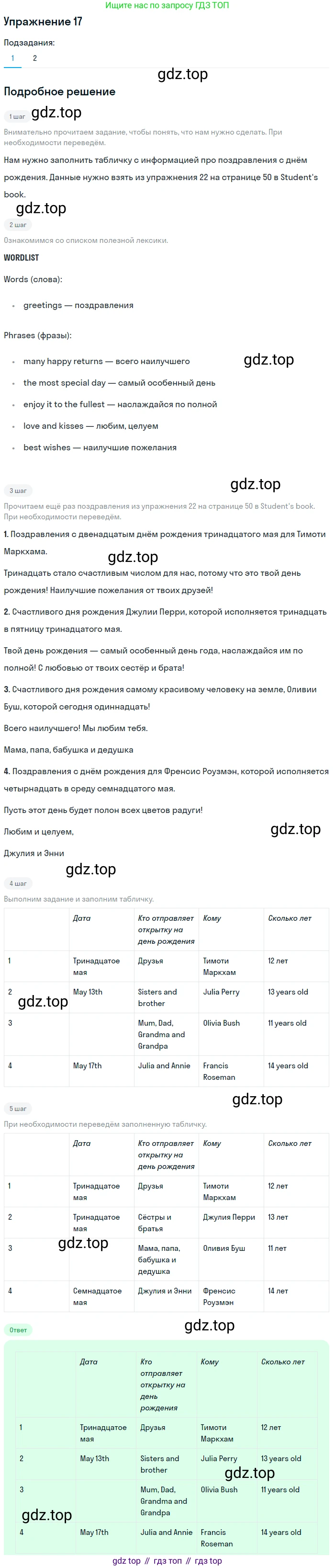 ГДЗ Английский язык (english), 6 класс Рабочая тетрадь (workbook), авторы: Вербицкая Мария Валерьевна (Verbitskaya Maria), Гаярделли Мариса (Gaiardelli Marisa ), Редли Пауль (Radley Paul), Миндрул Ольга Сергеевна (Mindrul Olga), издательство Просвещение, Москва, красного цвета, страница 95, номер 17, Решение