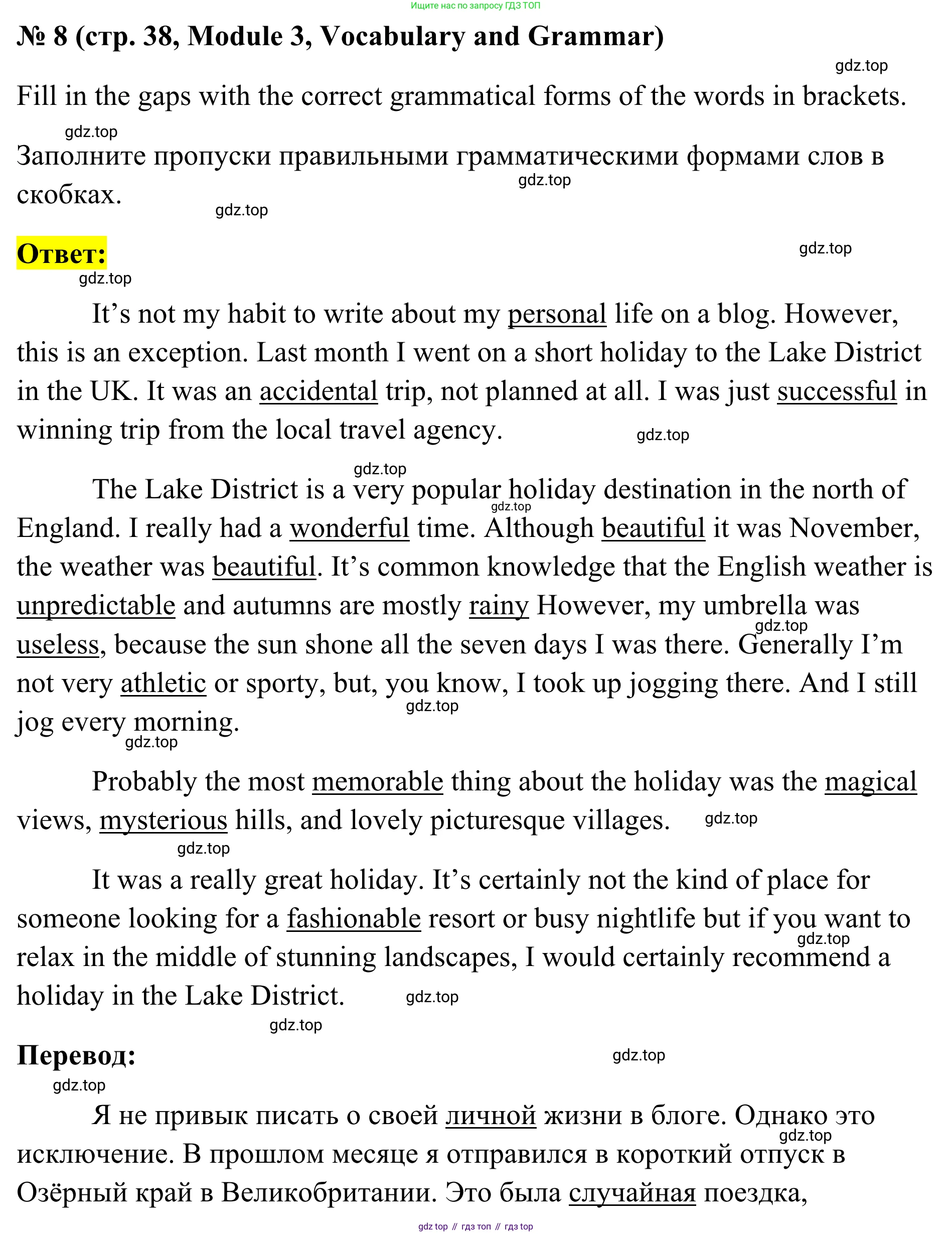 Английский язык (english), 7 класс Тренировочные упражнения в формате ОГЭ (ГИА), авторы: Комиссаров Константин Вячеславович, Кирдяева Ольга Ивановна, издательство Просвещение, Москва, 2019, белого цвета, страница 38, номер 8, Решение 1 (2023-2027)
