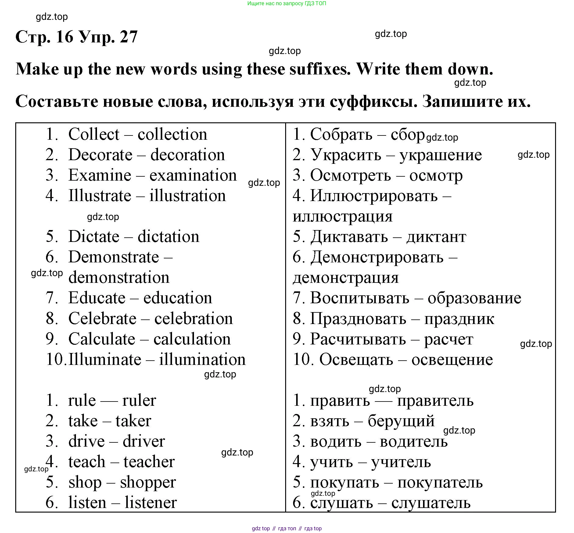 Английский язык (english), 7 класс Лексико-грамматический практикум, авторы: Афанасьева Ольга Васильевна (Afanasyeva Olga), Михеева Ирина Владимировна (Mikheeva Irina), Баранова Ксения Михайловна (Baranova Ksenia), издательство Просвещение, Москва, 2016, белого цвета, страница 16, номер 27, Решение