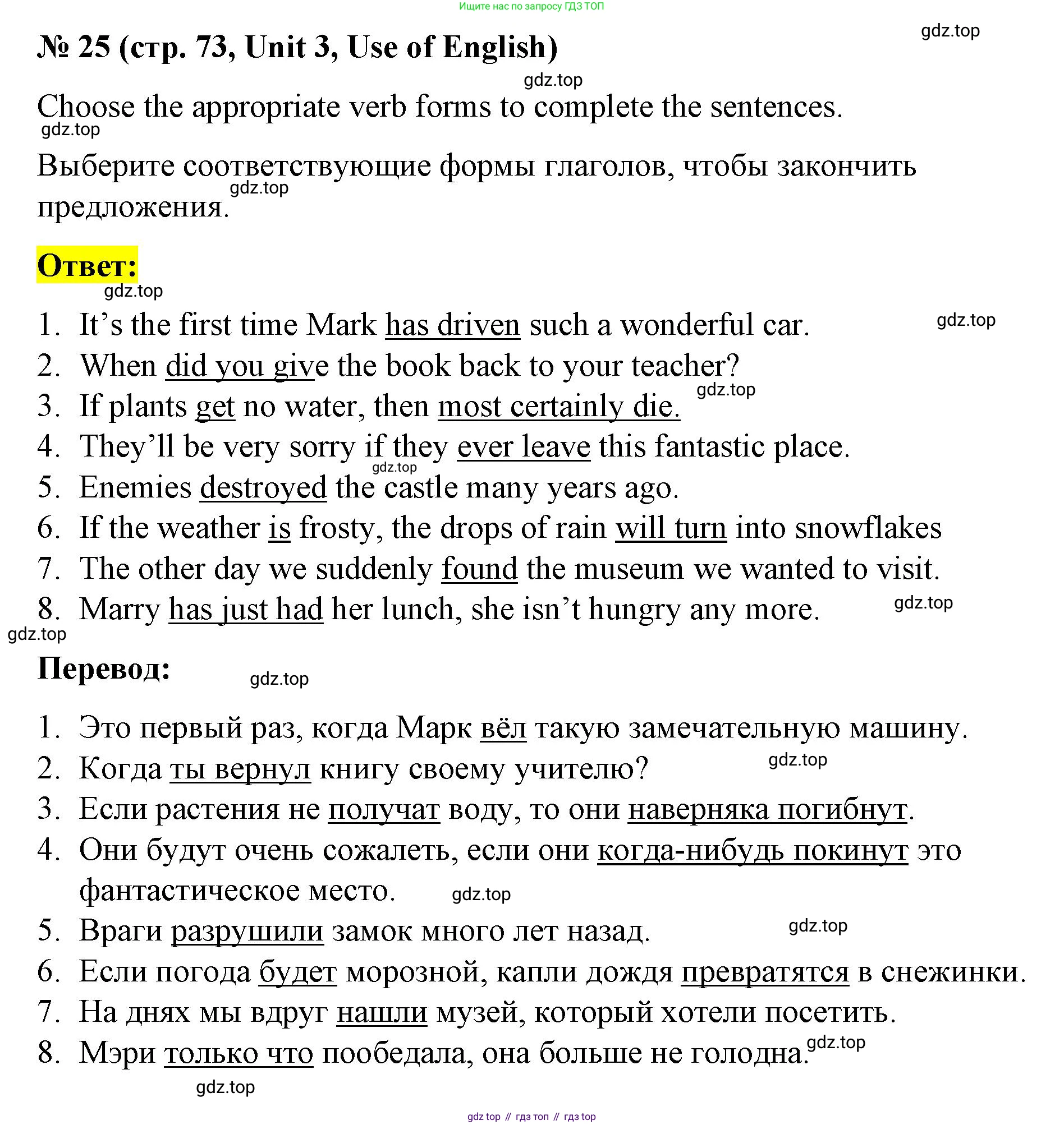 Английский язык (english), 7 класс рабочая тетрадь, авторы: Афанасьева Ольга Васильевна (Afanasyeva Olga), Михеева Ирина Владимировна (Mikheeva Irina), Баранова Ксения Михайловна (Baranova Ksenia), издательство Просвещение, Москва, 2024, белого цвета, страница 73, номер 25, Решение 2024