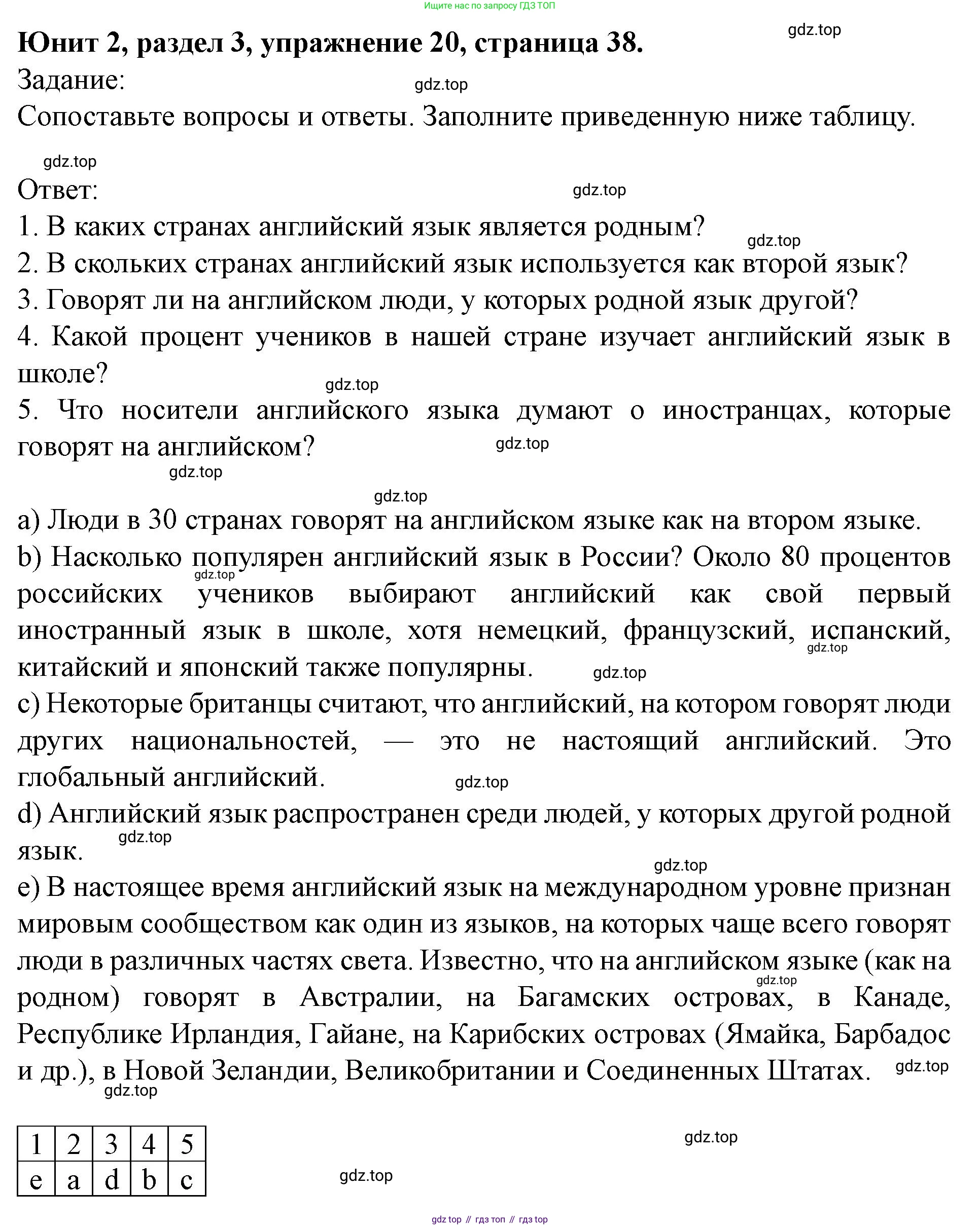 Английский язык (english), 7 класс Учебник (Student's book), автор: Биболетова Мерем Забатовна, издательство Просвещение, Москва, 2023, страница 38, номер 20, Решение 2023