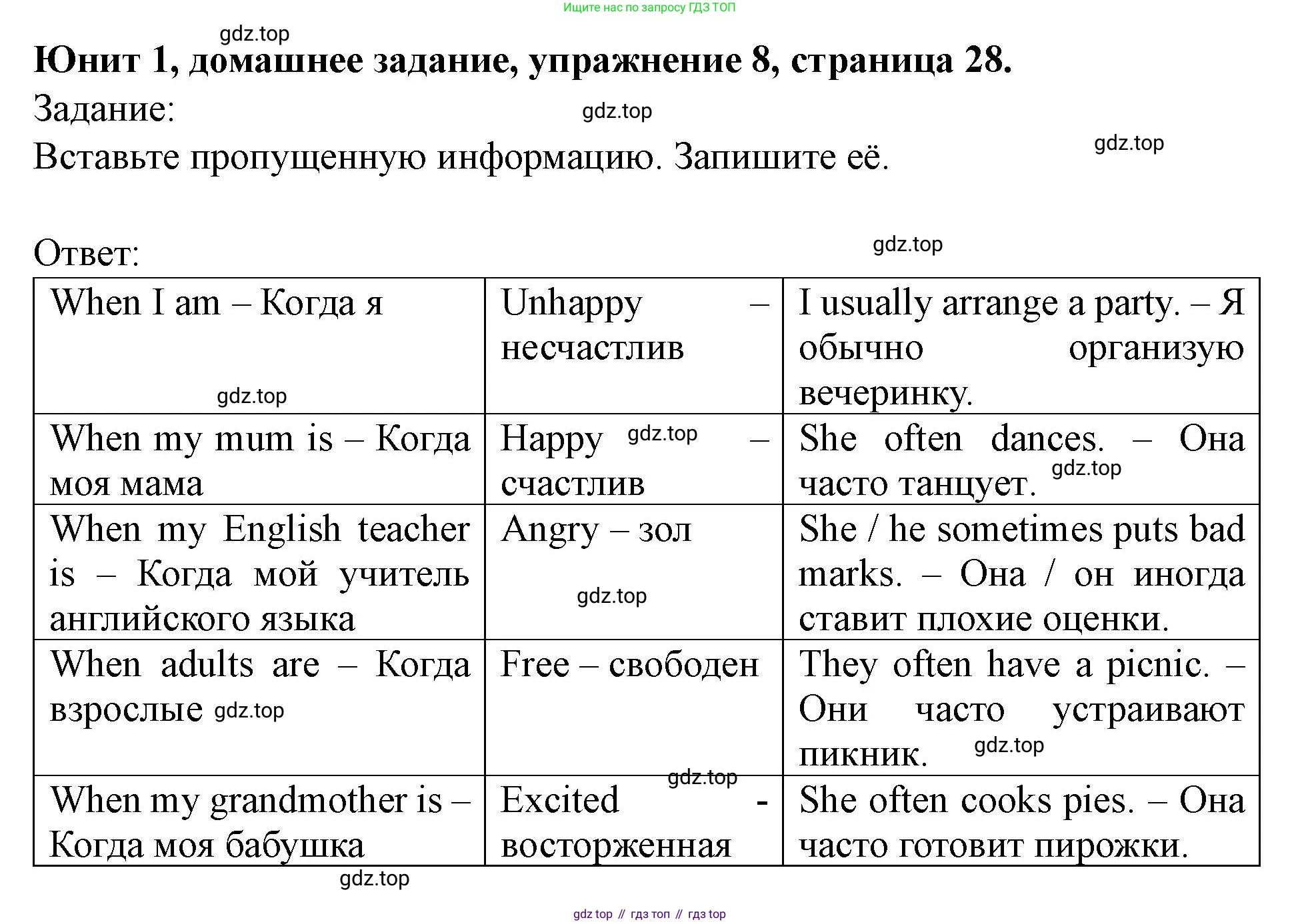 Английский язык (english), 7 класс Учебник (Student's book), автор: Биболетова Мерем Забатовна, издательство Просвещение, Москва, 2023, страница 28, номер 8, Решение 2023