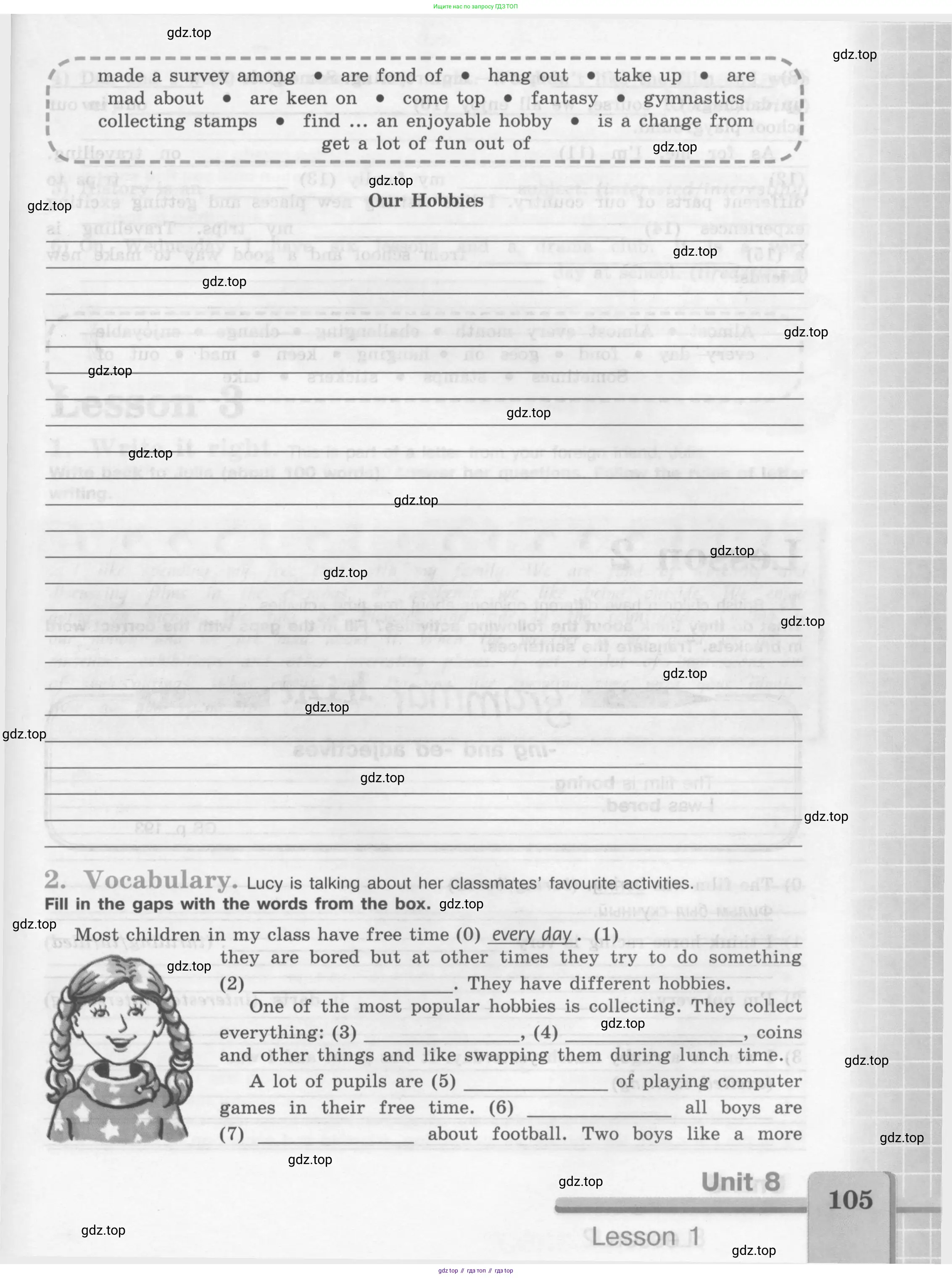 Английский язык (english), 7 класс рабочая тетрадь (activity book), авторы: Кузовлев Владимир Петрович (Kuzovlev Vladimir), Лапа Наталья Михайловна, Перегудова Эльвира Шакировна, Костина Ирина Павловна, Дуванова Ольга Викторовна, Кобец Юлия Николаевна, издательство Просвещение, Москва, 2019, страница 105