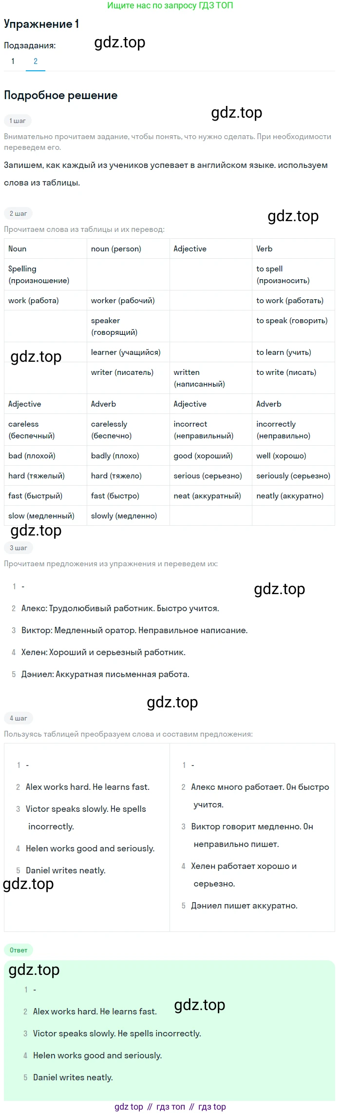 Английский язык (english), 7 класс рабочая тетрадь (activity book), авторы: Кузовлев Владимир Петрович (Kuzovlev Vladimir), Лапа Наталья Михайловна, Перегудова Эльвира Шакировна, Костина Ирина Павловна, Дуванова Ольга Викторовна, Кобец Юлия Николаевна, издательство Просвещение, Москва, 2019, страница 22, номер 1, Решение (продолжение 2)