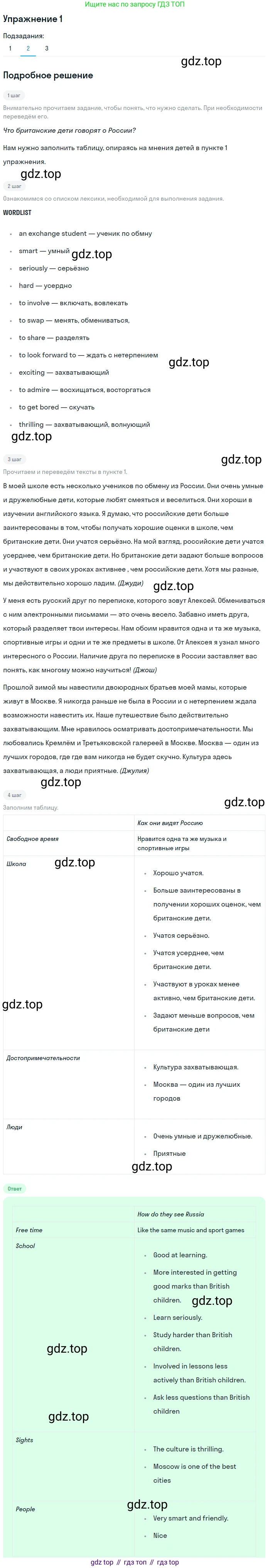 ГДЗ Английский язык (english), 7 класс Учебник (Student's book), авторы: Кузовлев Владимир Петрович (Kuzovlev Vladimir), Лапа Наталья Михайловна, Перегудова Эльвира Шакировна, Костина Ирина Павловна, Дуванова Ольга Викторовна, Кобец Юлия Николаевна, издательство Просвещение, Москва, 2019, страница 182, номер 1, Решение (продолжение 2)