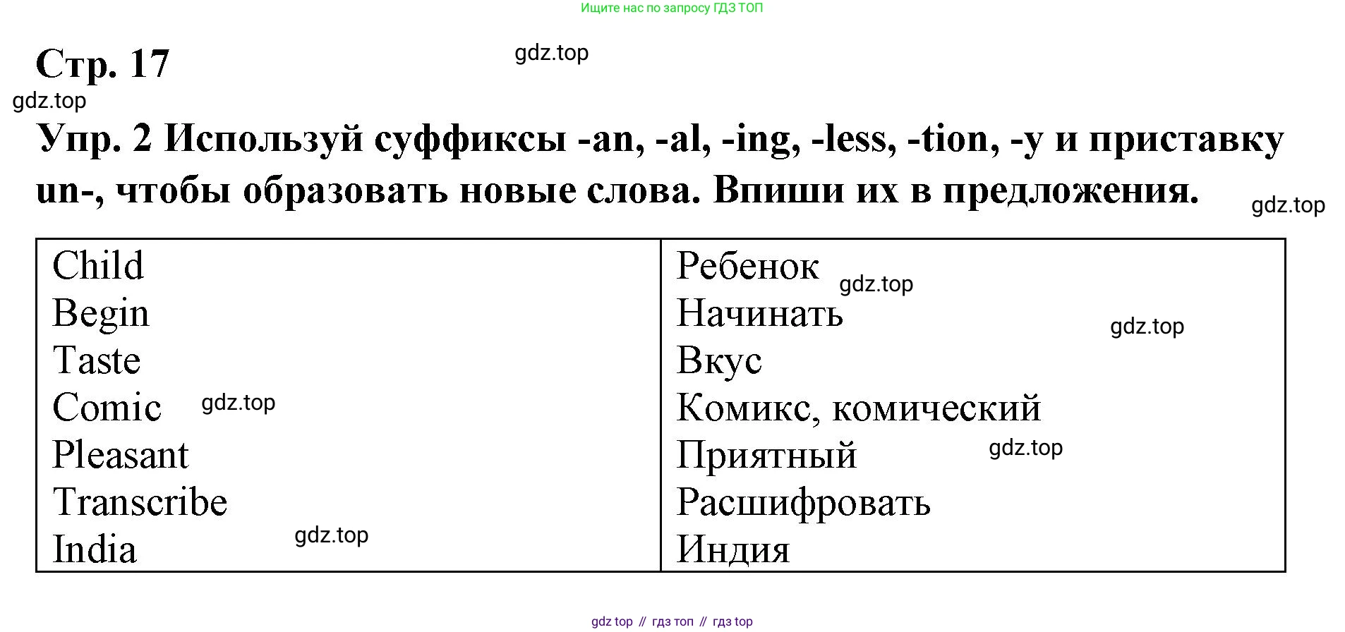 ГДЗ Английский язык (english), 7 класс Контрольные работы, авторы: Афанасьева Ольга Васильевна (Afanasyeva Olga), Михеева Ирина Владимировна (Mikheeva Irina), Баранова Ксения Михайловна (Baranova Ksenia), издательство Просвещение, Москва, 2017, белого цвета, страница 17, номер 2, Решение