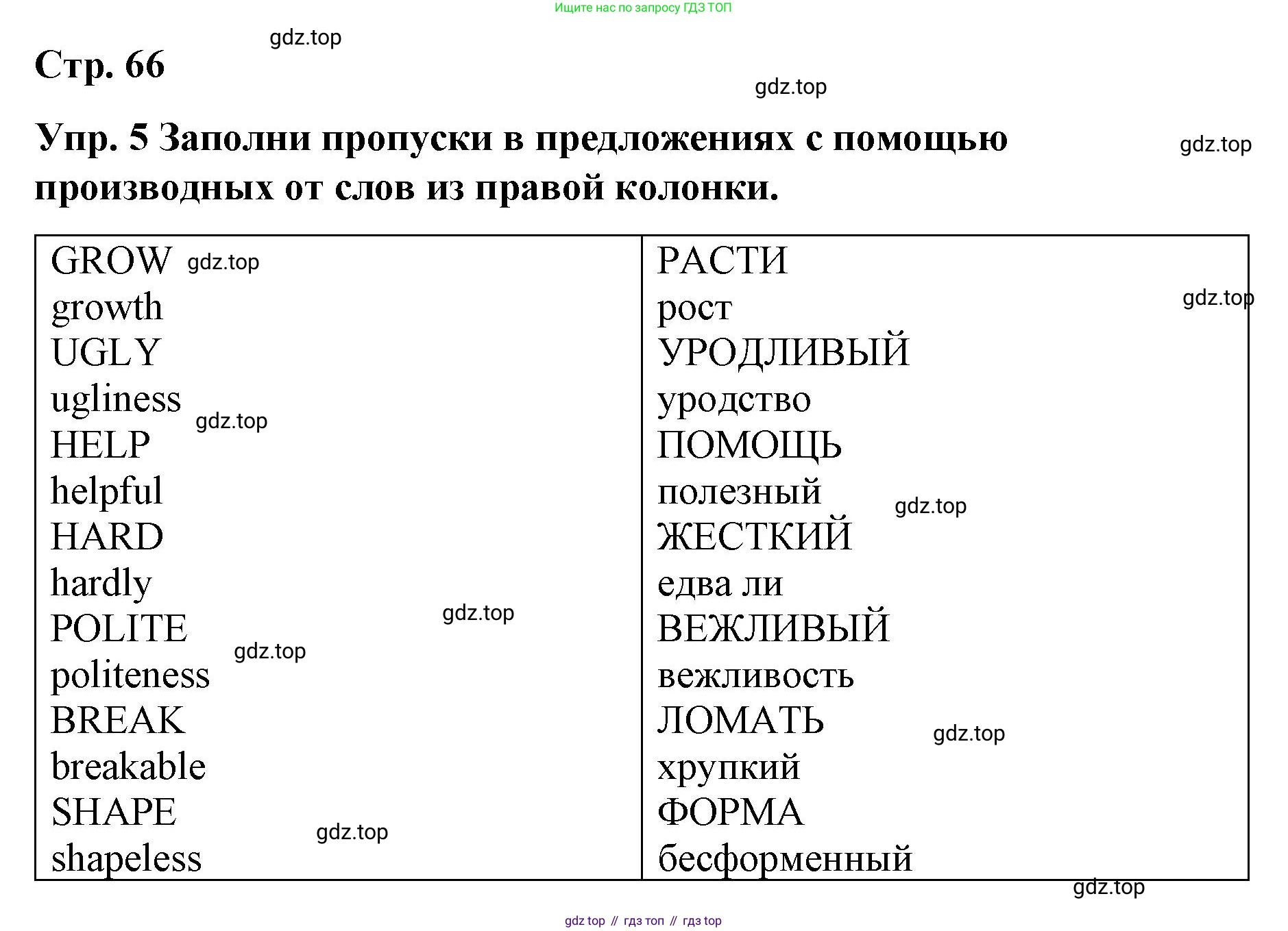 ГДЗ Английский язык (english), 7 класс Контрольные работы, авторы: Афанасьева Ольга Васильевна (Afanasyeva Olga), Михеева Ирина Владимировна (Mikheeva Irina), Баранова Ксения Михайловна (Baranova Ksenia), издательство Просвещение, Москва, 2017, белого цвета, страница 66, номер 5, Решение