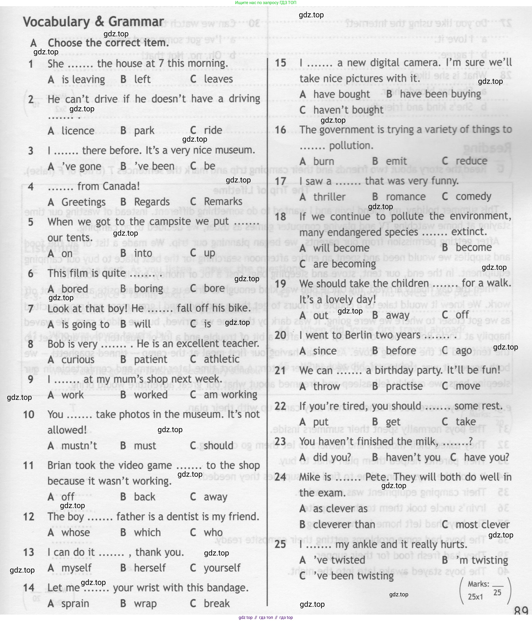 ГДЗ Английский язык (english), 7 класс контрольные задания (test booklet), авторы: Ваулина Юлия Евгеньевна (Vaulina Julia), Дули Дженни (Dooley Jenny), Подоляко Ольга Евгеньевна (Podolyako Olga), Эванс Вирджиния (Evans Virginia), издательство Просвещение, Москва, 2023, розового цвета, страница 89, номер A, Условие 2019-2022