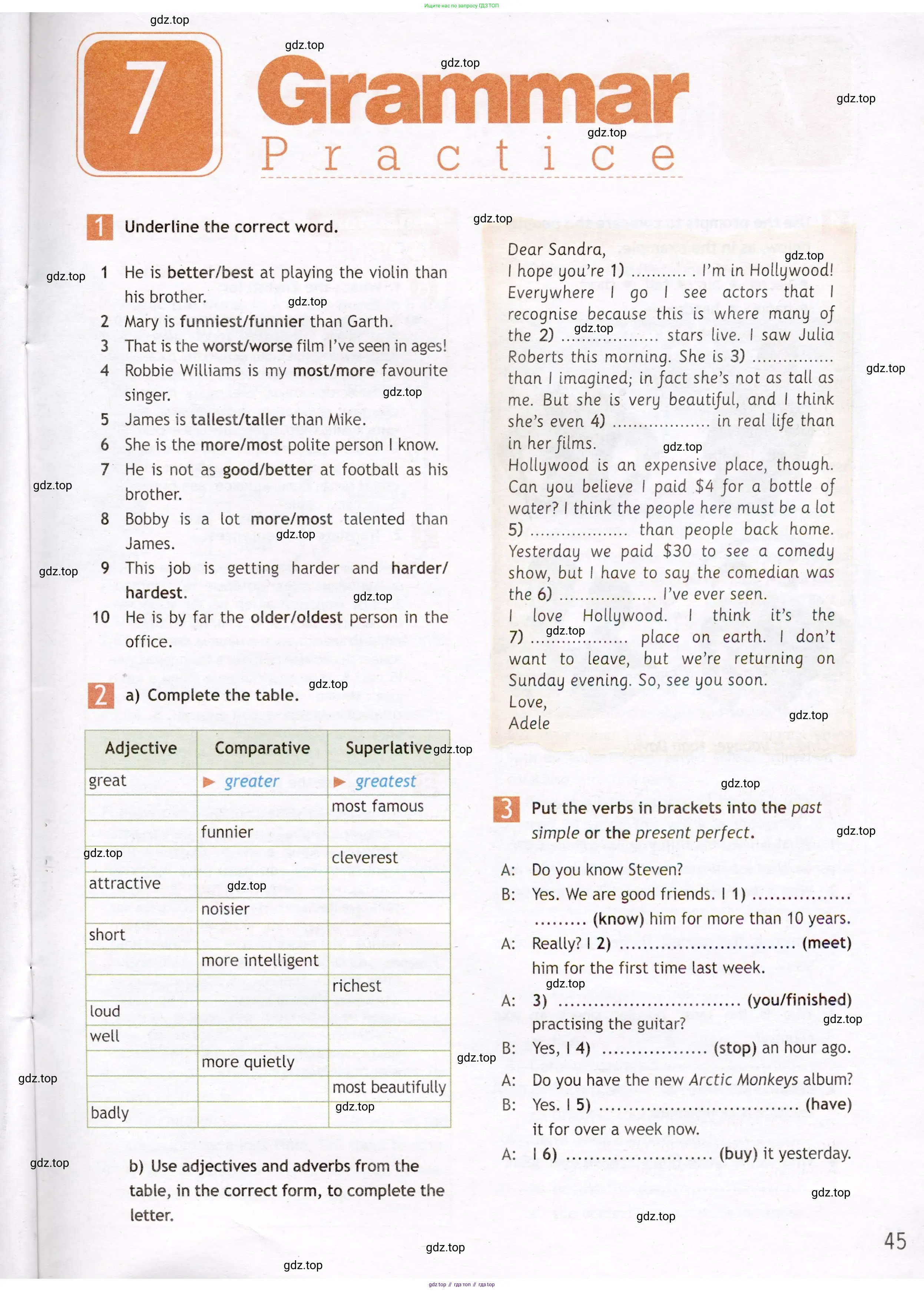 Английский язык (english), 7 класс Рабочая тетрадь (workbook), авторы: Ваулина Юлия Евгеньевна (Vaulina Julia), Дули Дженни (Dooley Jenny), Подоляко Ольга Евгеньевна (Podolyako Olga), Эванс Вирджиния (Evans Virginia), издательство Просвещение, Москва, 2023, красного цвета, страница 45