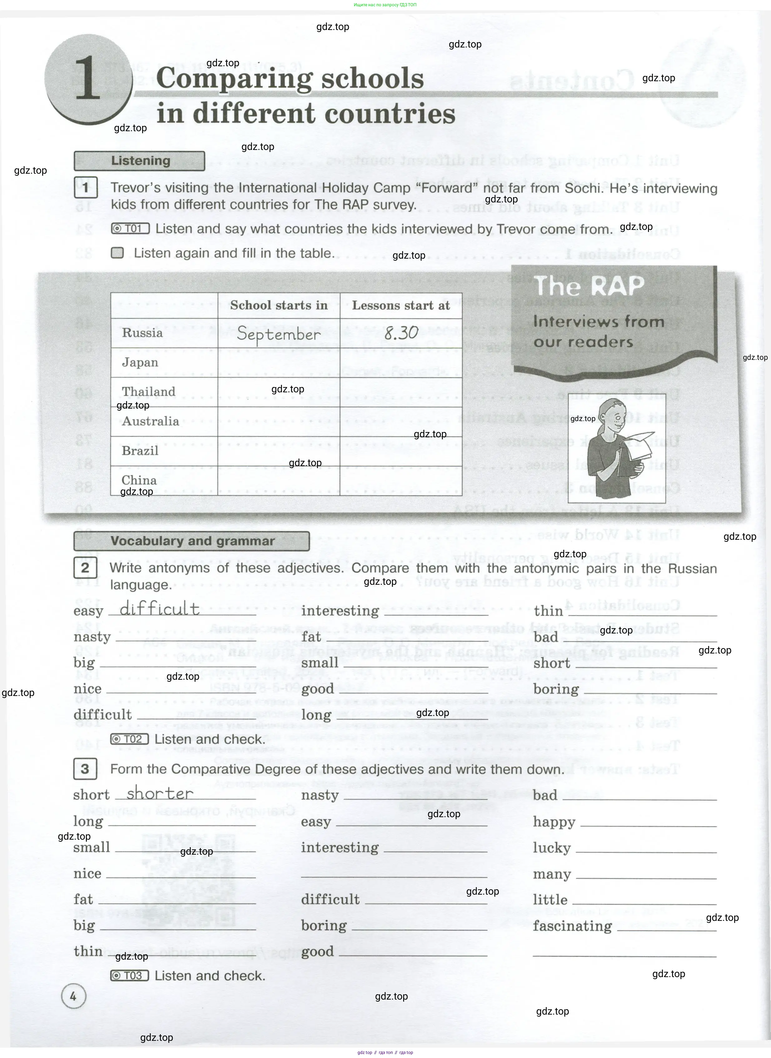 Английский язык (english), 7 класс Рабочая тетрадь (workbook), авторы: Вербицкая Мария Валерьевна (Verbitskaya Maria), Гаярделли Мариса (Gaiardelli Marisa ), Редли Пауль (Radley Paul), Миндрул Ольга Сергеевна (Mindrul Olga), издательство Просвещение, Москва, 2021, белого цвета, страница 4