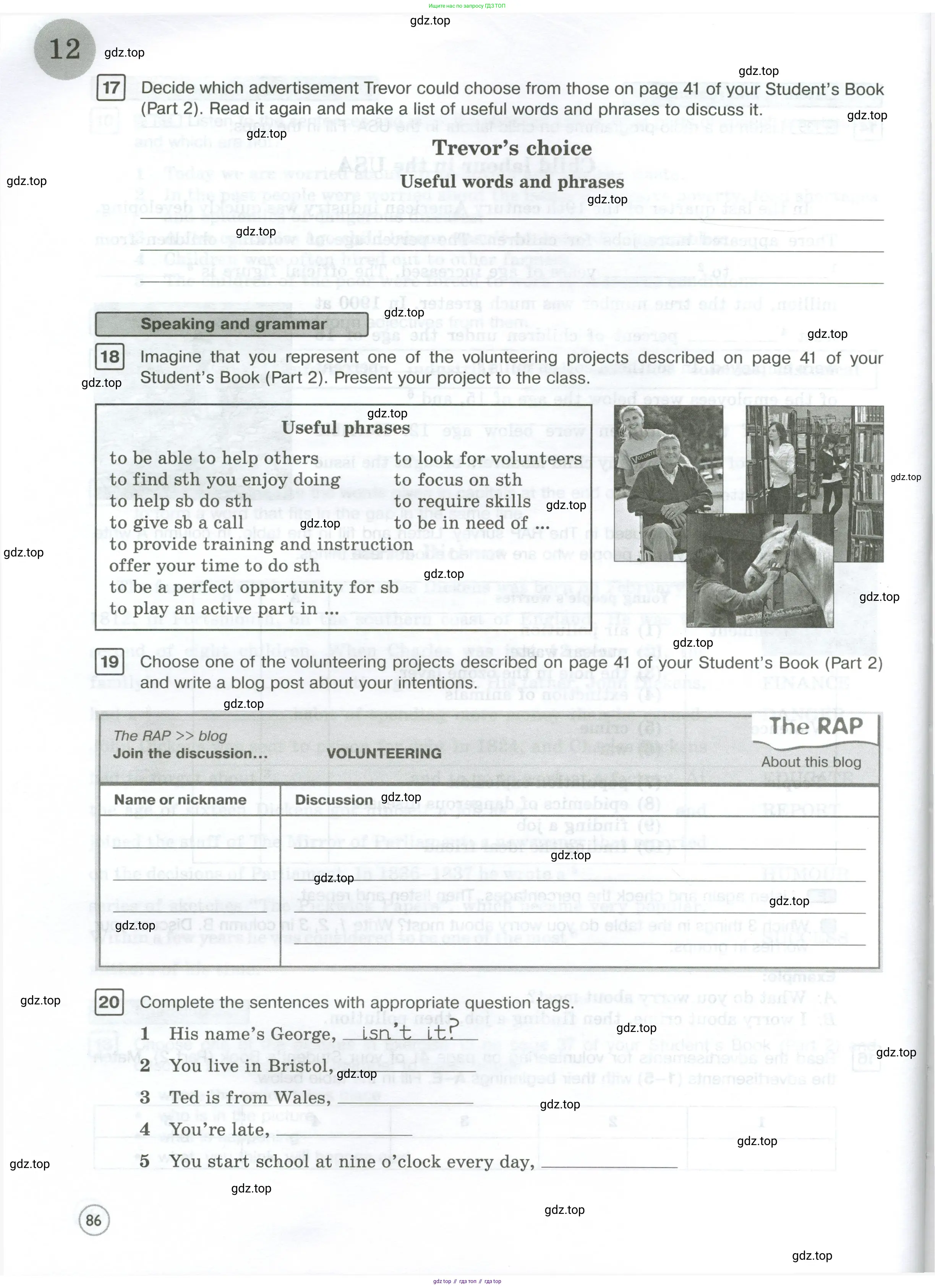 Английский язык (english), 7 класс Рабочая тетрадь (workbook), авторы: Вербицкая Мария Валерьевна (Verbitskaya Maria), Гаярделли Мариса (Gaiardelli Marisa ), Редли Пауль (Radley Paul), Миндрул Ольга Сергеевна (Mindrul Olga), издательство Просвещение, Москва, 2021, белого цвета, страница 86