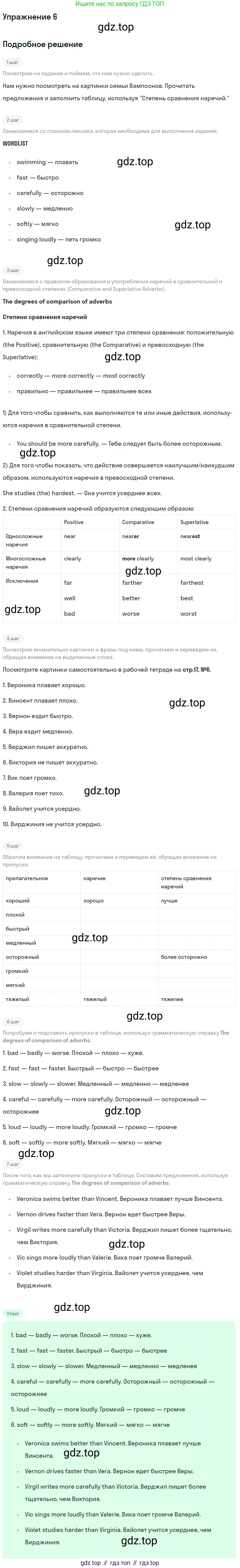 Английский язык (english), 7 класс Рабочая тетрадь (workbook), авторы: Вербицкая Мария Валерьевна (Verbitskaya Maria), Гаярделли Мариса (Gaiardelli Marisa ), Редли Пауль (Radley Paul), Миндрул Ольга Сергеевна (Mindrul Olga), издательство Просвещение, Москва, 2021, белого цвета, страница 17, номер 6, Решение