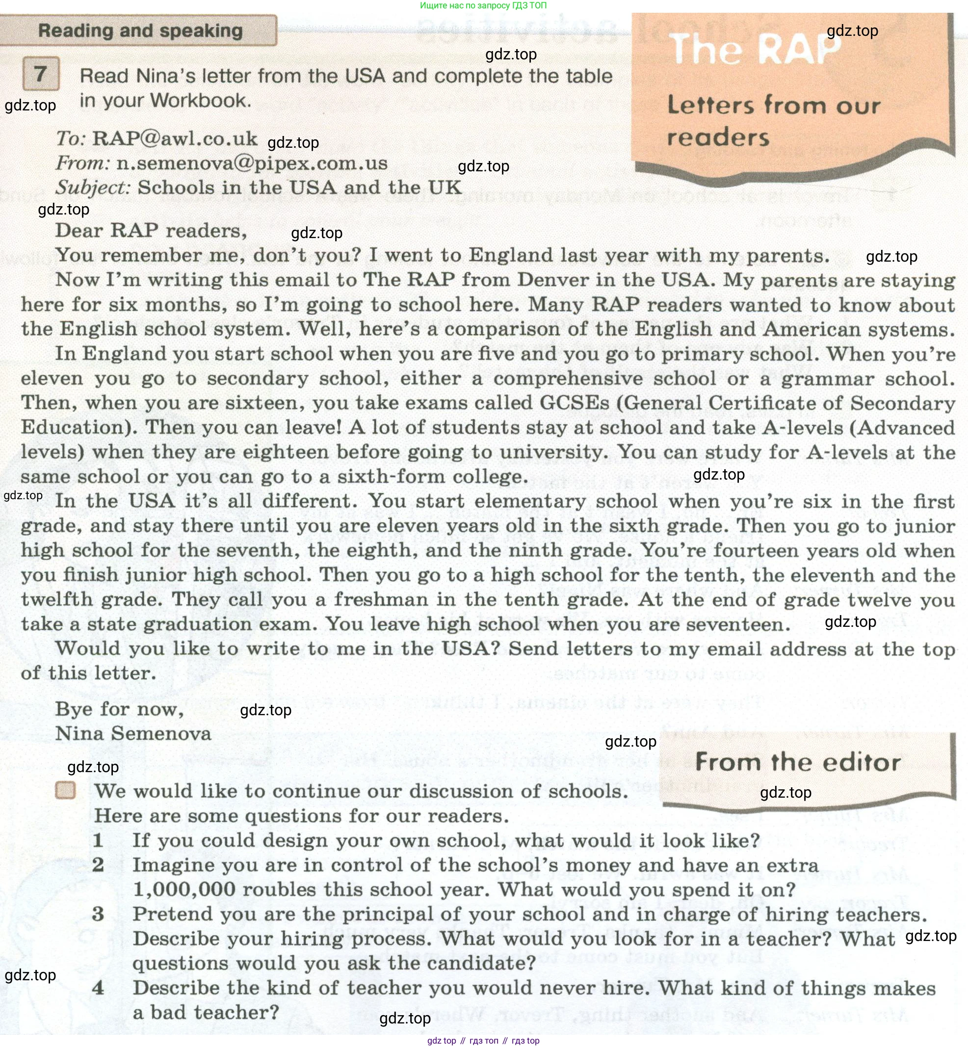 Английский язык (english), 7 класс Учебник (Student's book), авторы: Вербицкая Мария Валерьевна (Verbitskaya Maria), Гаярделли Мариса (Gaiardelli Marisa ), Редли Пауль (Radley Paul), Миндрул Ольга Сергеевна (Mindrul Olga), Савчук Лариса Олеговна (Savchuk Larisa), издательство Просвещение, Москва, 2019, белого цвета, Часть ( Part) 1, страница 45, номер 7, Условие