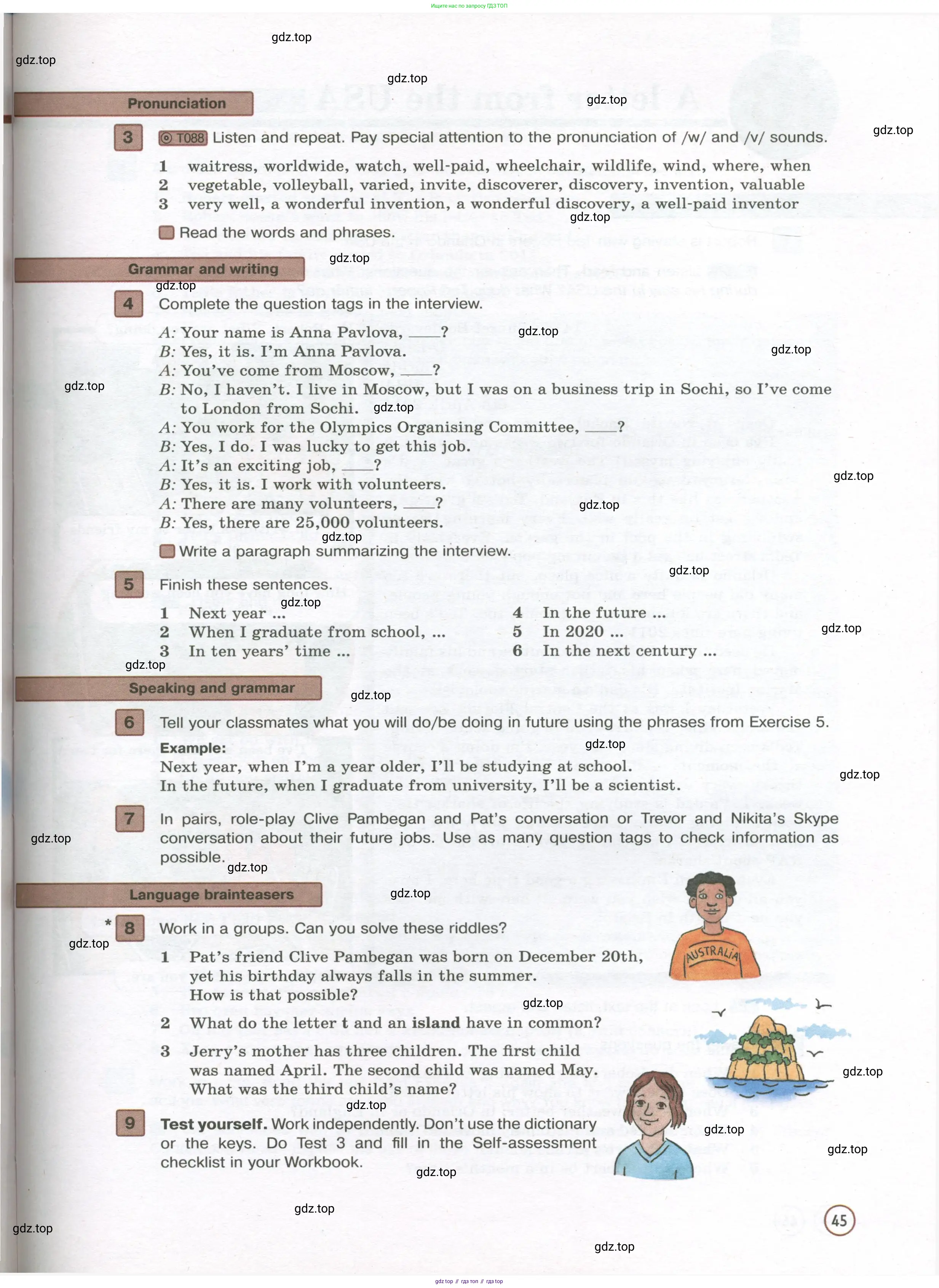 Английский язык (english), 7 класс Учебник (Student's book), авторы: Вербицкая Мария Валерьевна (Verbitskaya Maria), Гаярделли Мариса (Gaiardelli Marisa ), Редли Пауль (Radley Paul), Миндрул Ольга Сергеевна (Mindrul Olga), Савчук Лариса Олеговна (Savchuk Larisa), издательство Просвещение, Москва, 2019, белого цвета, Часть ( Part) 1, страница 45