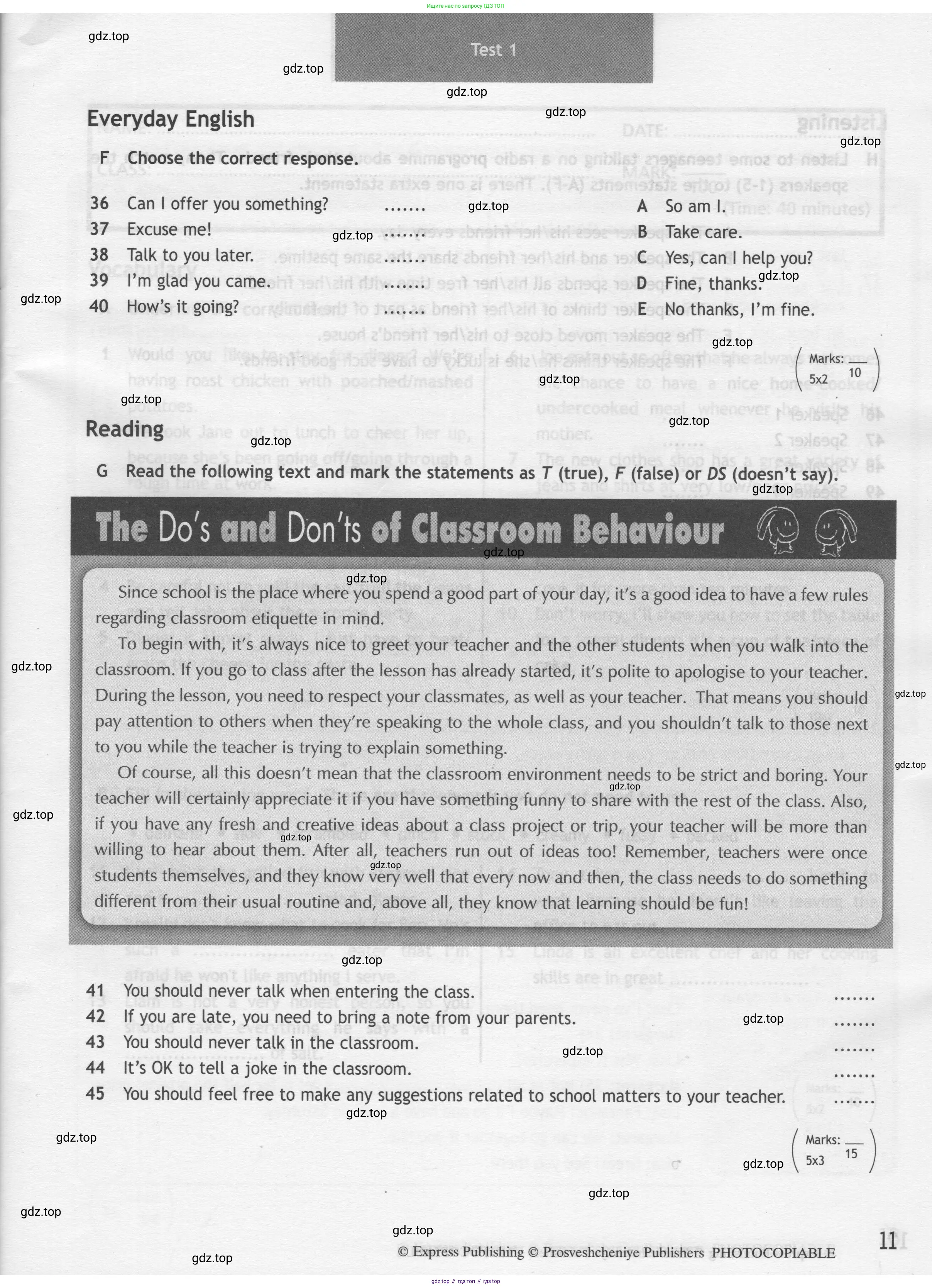 Английский язык (english), 8 класс контрольные задания (test booklet), авторы: Ваулина Юлия Евгеньевна (Vaulina Julia), Дули Дженни (Dooley Jenny), Подоляко Ольга Евгеньевна (Podolyako Olga), Эванс Вирджиния (Evans Virginia), издательство Просвещение, Москва, 2024, бирюзового цвета, страница 11