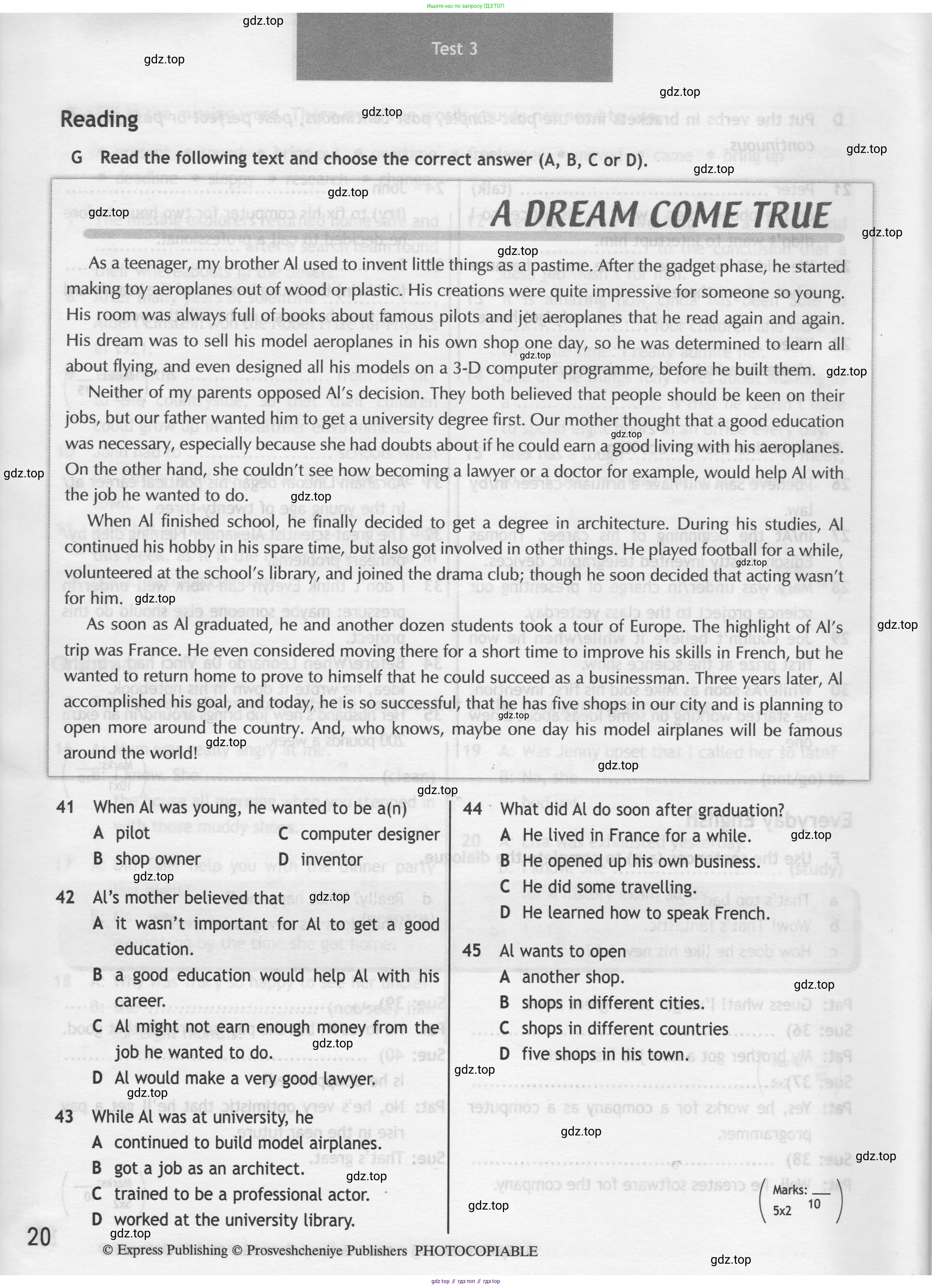 Английский язык (english), 8 класс контрольные задания (test booklet), авторы: Ваулина Юлия Евгеньевна (Vaulina Julia), Дули Дженни (Dooley Jenny), Подоляко Ольга Евгеньевна (Podolyako Olga), Эванс Вирджиния (Evans Virginia), издательство Просвещение, Москва, 2024, бирюзового цвета, страница 20