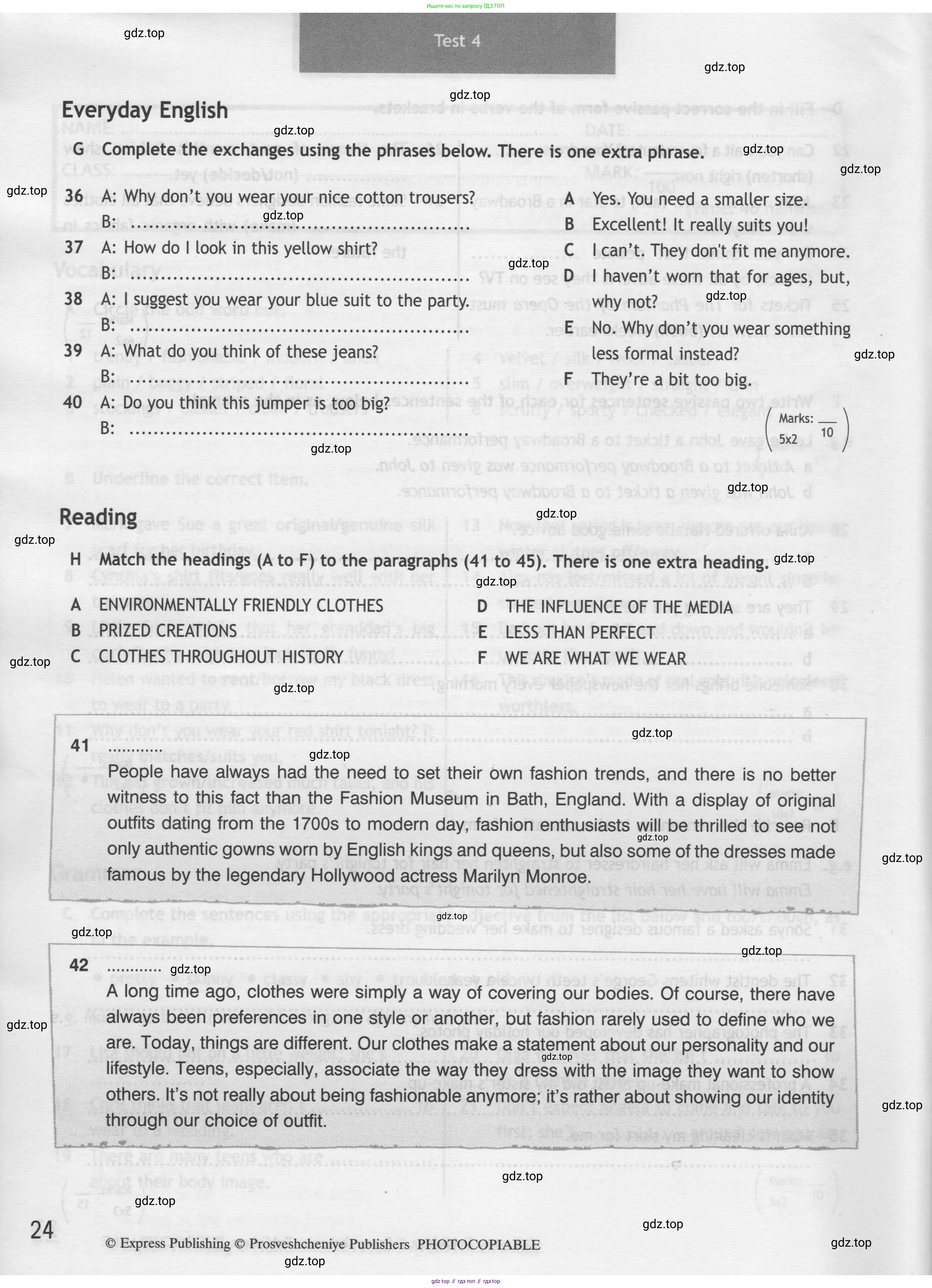 Английский язык (english), 8 класс контрольные задания (test booklet), авторы: Ваулина Юлия Евгеньевна (Vaulina Julia), Дули Дженни (Dooley Jenny), Подоляко Ольга Евгеньевна (Podolyako Olga), Эванс Вирджиния (Evans Virginia), издательство Просвещение, Москва, 2024, бирюзового цвета, страница 24
