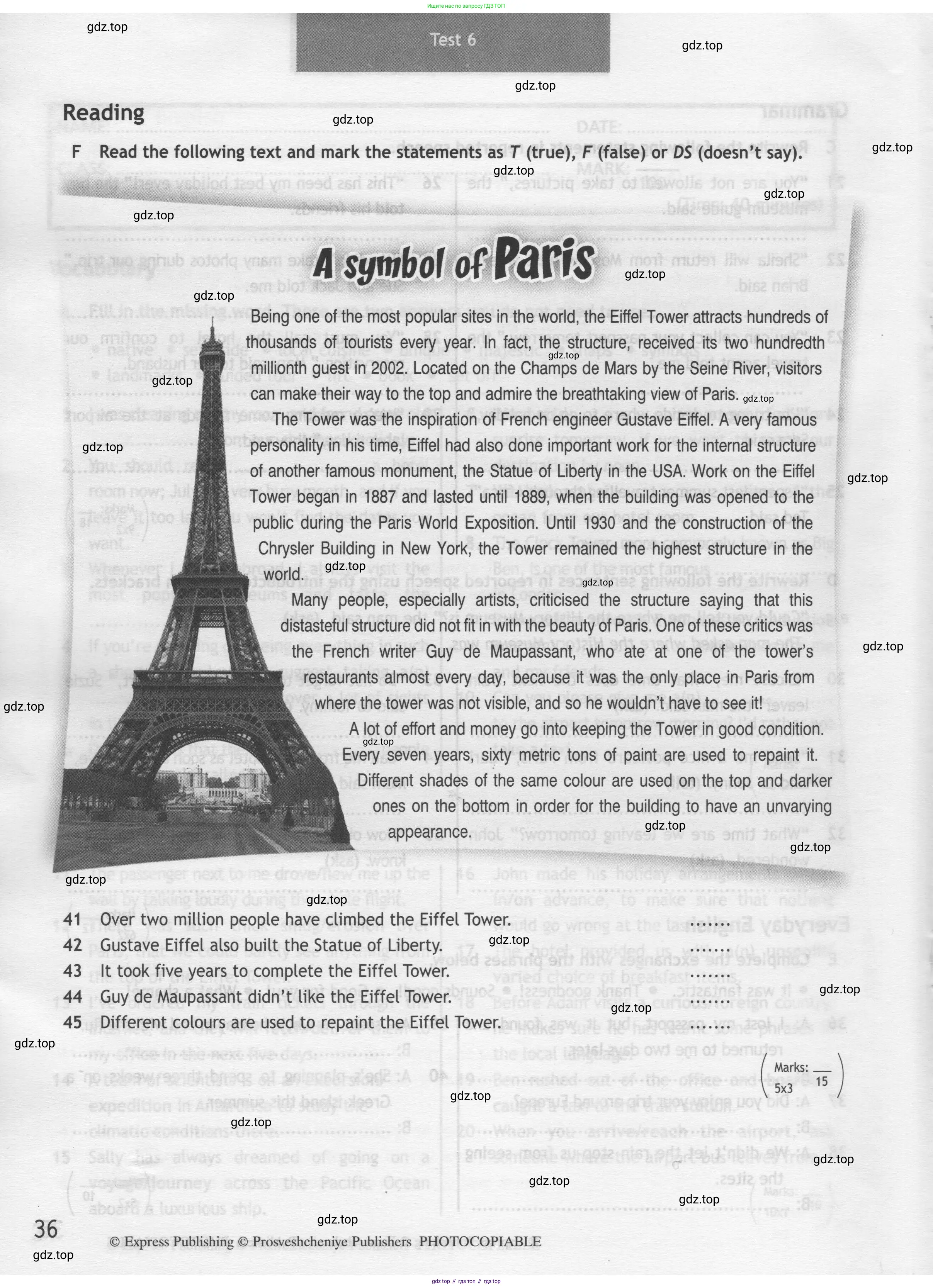Английский язык (english), 8 класс контрольные задания (test booklet), авторы: Ваулина Юлия Евгеньевна (Vaulina Julia), Дули Дженни (Dooley Jenny), Подоляко Ольга Евгеньевна (Podolyako Olga), Эванс Вирджиния (Evans Virginia), издательство Просвещение, Москва, 2024, бирюзового цвета, страница 36