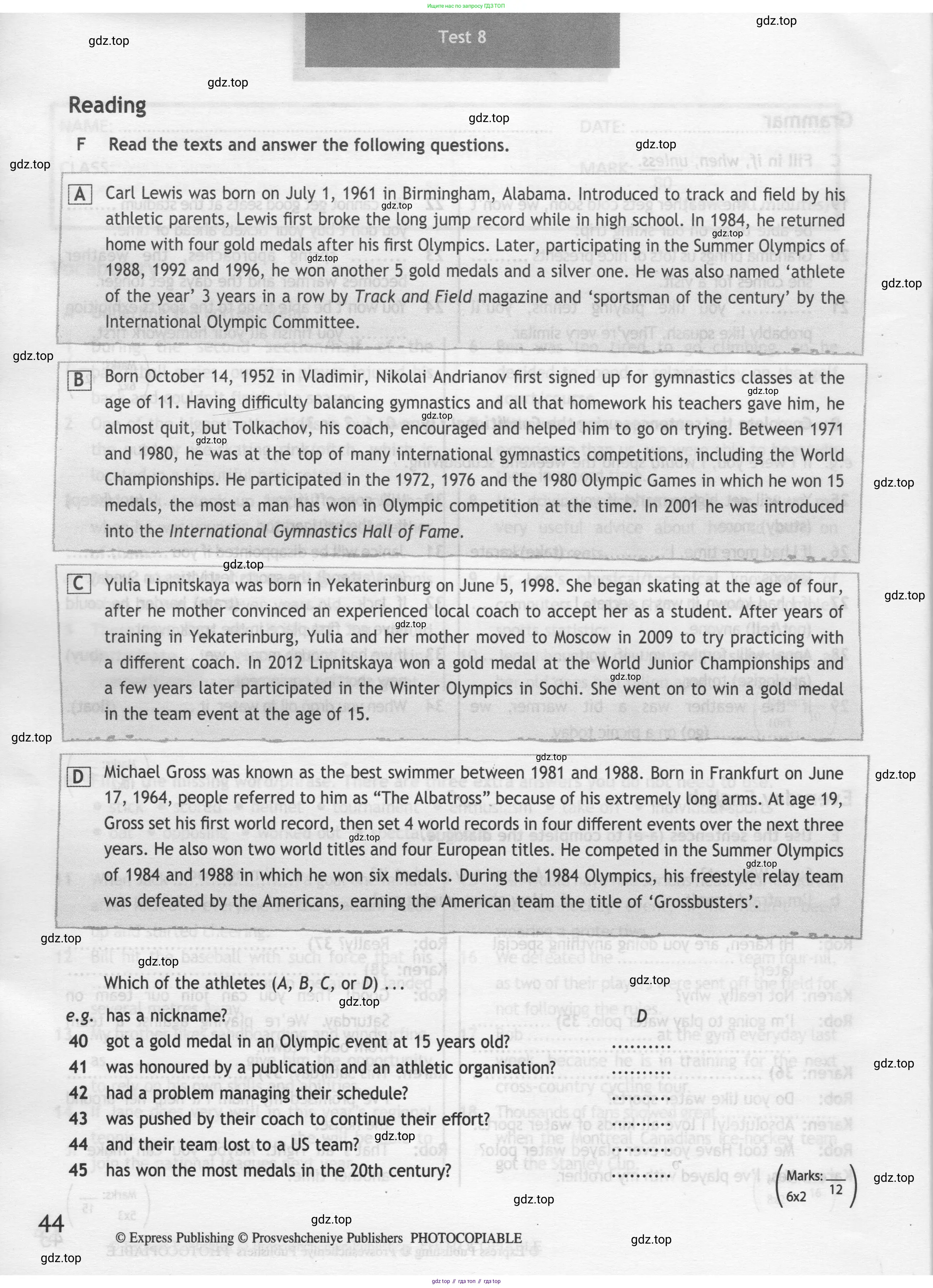 Английский язык (english), 8 класс контрольные задания (test booklet), авторы: Ваулина Юлия Евгеньевна (Vaulina Julia), Дули Дженни (Dooley Jenny), Подоляко Ольга Евгеньевна (Podolyako Olga), Эванс Вирджиния (Evans Virginia), издательство Просвещение, Москва, 2024, бирюзового цвета, страница 44