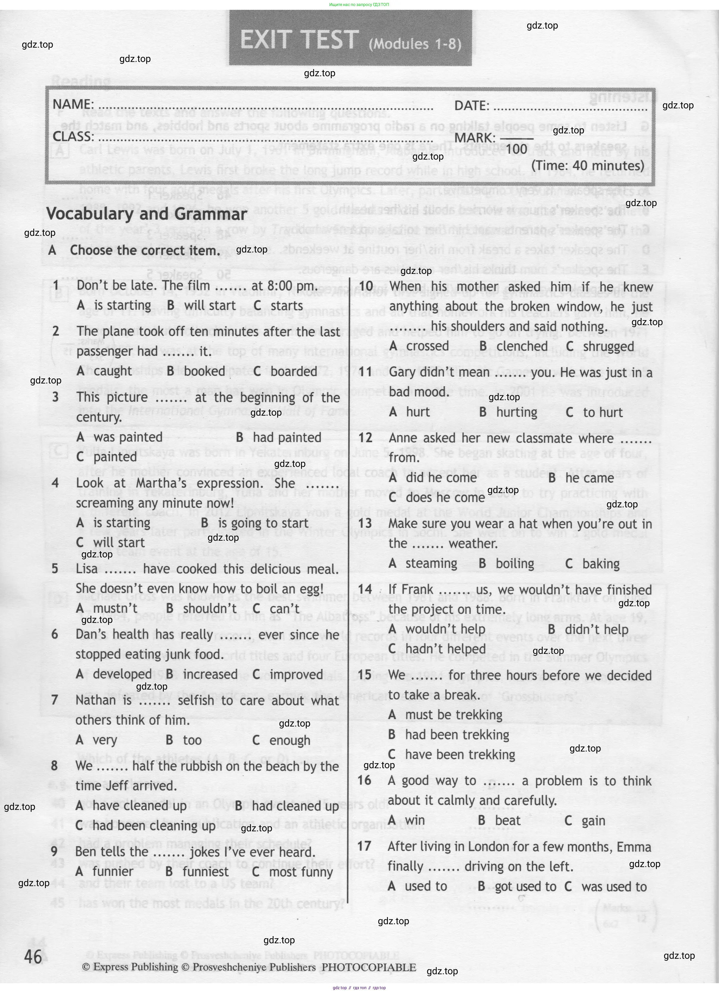 Английский язык (english), 8 класс контрольные задания (test booklet), авторы: Ваулина Юлия Евгеньевна (Vaulina Julia), Дули Дженни (Dooley Jenny), Подоляко Ольга Евгеньевна (Podolyako Olga), Эванс Вирджиния (Evans Virginia), издательство Просвещение, Москва, 2024, бирюзового цвета, страница 46