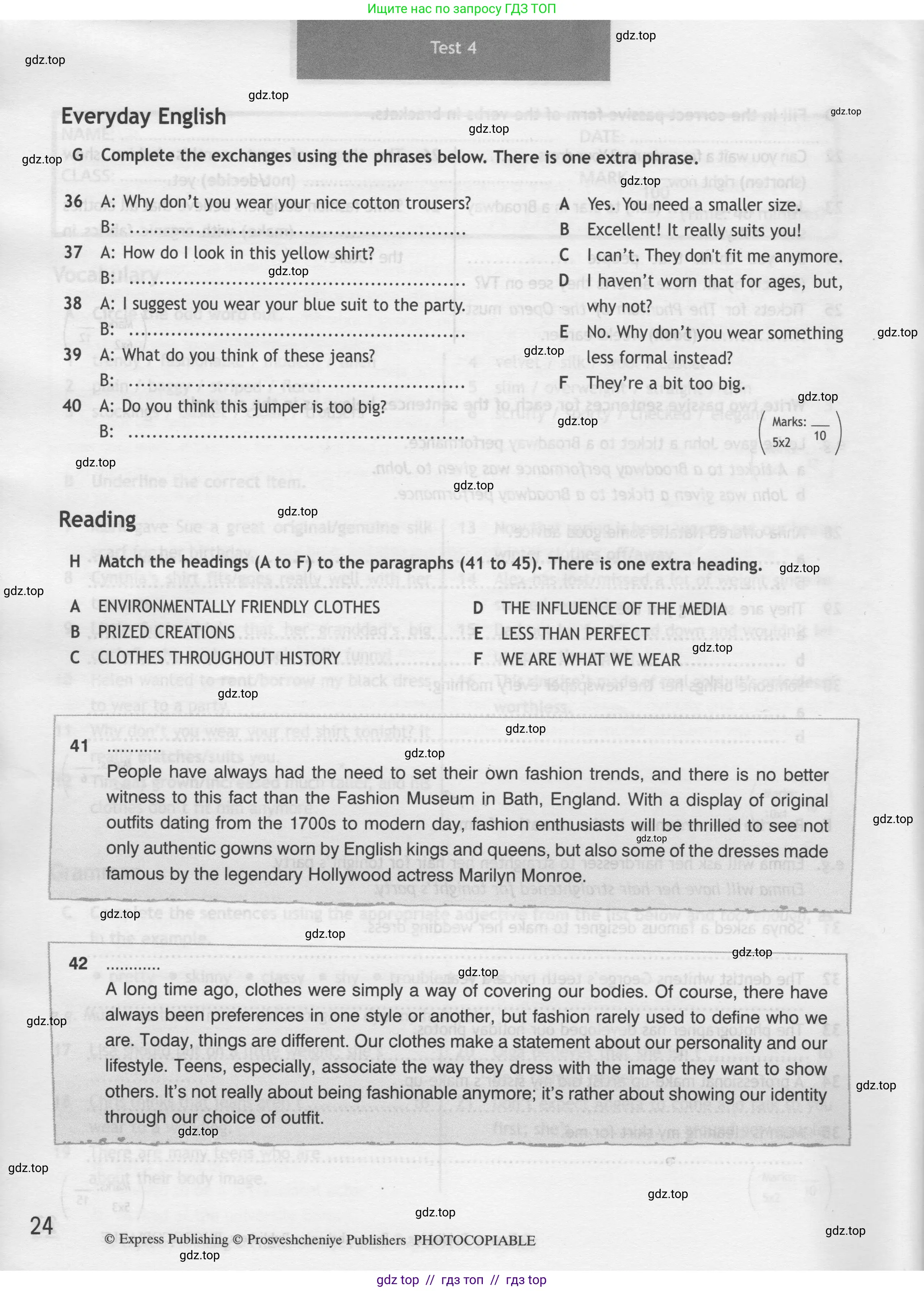 Английский язык (english), 8 класс контрольные задания (test booklet), авторы: Ваулина Юлия Евгеньевна (Vaulina Julia), Дули Дженни (Dooley Jenny), Подоляко Ольга Евгеньевна (Podolyako Olga), Эванс Вирджиния (Evans Virginia), издательство Просвещение, Москва, 2024, бирюзового цвета, страница 24
