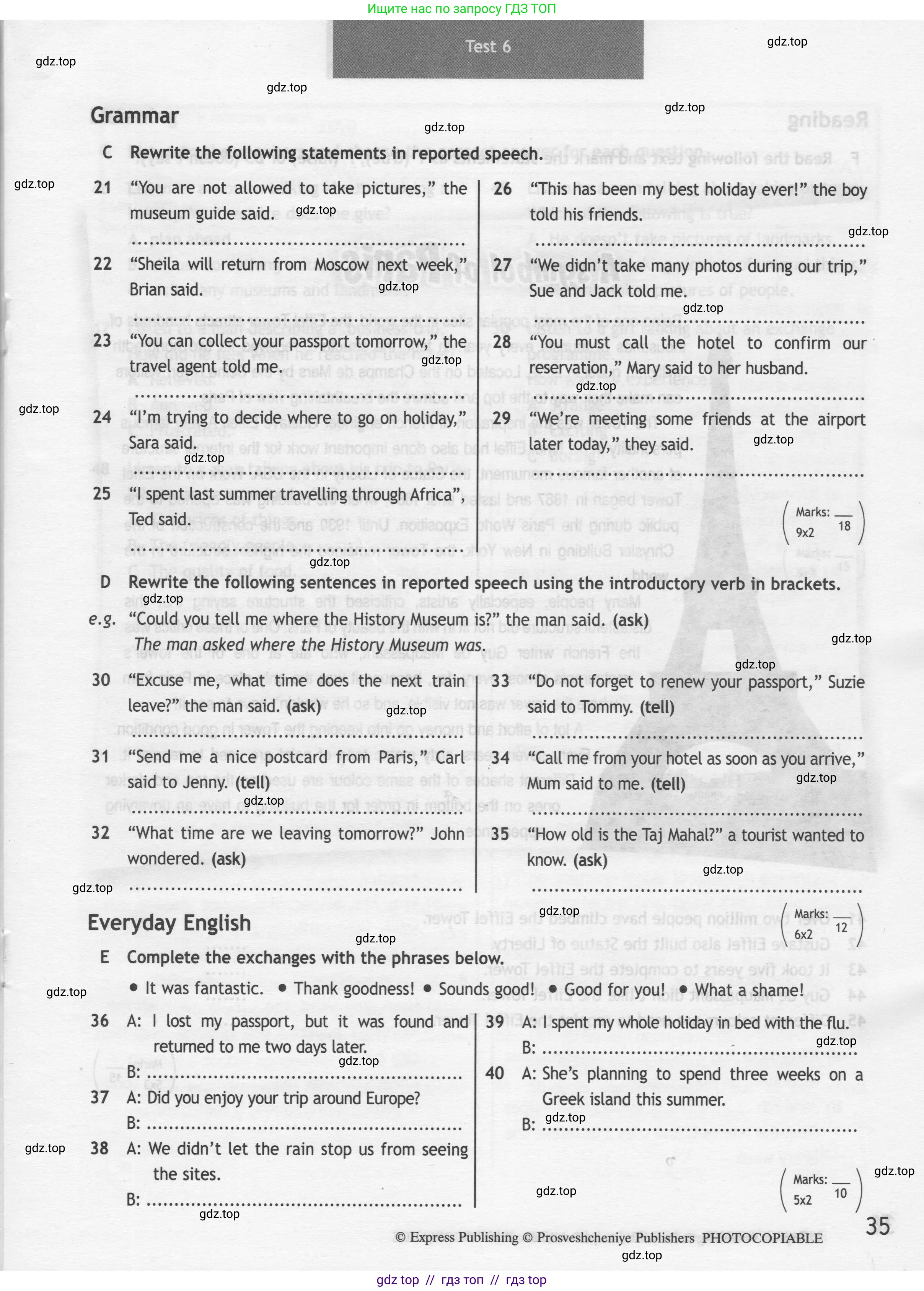 Английский язык (english), 8 класс контрольные задания (test booklet), авторы: Ваулина Юлия Евгеньевна (Vaulina Julia), Дули Дженни (Dooley Jenny), Подоляко Ольга Евгеньевна (Podolyako Olga), Эванс Вирджиния (Evans Virginia), издательство Просвещение, Москва, 2024, бирюзового цвета, страница 35